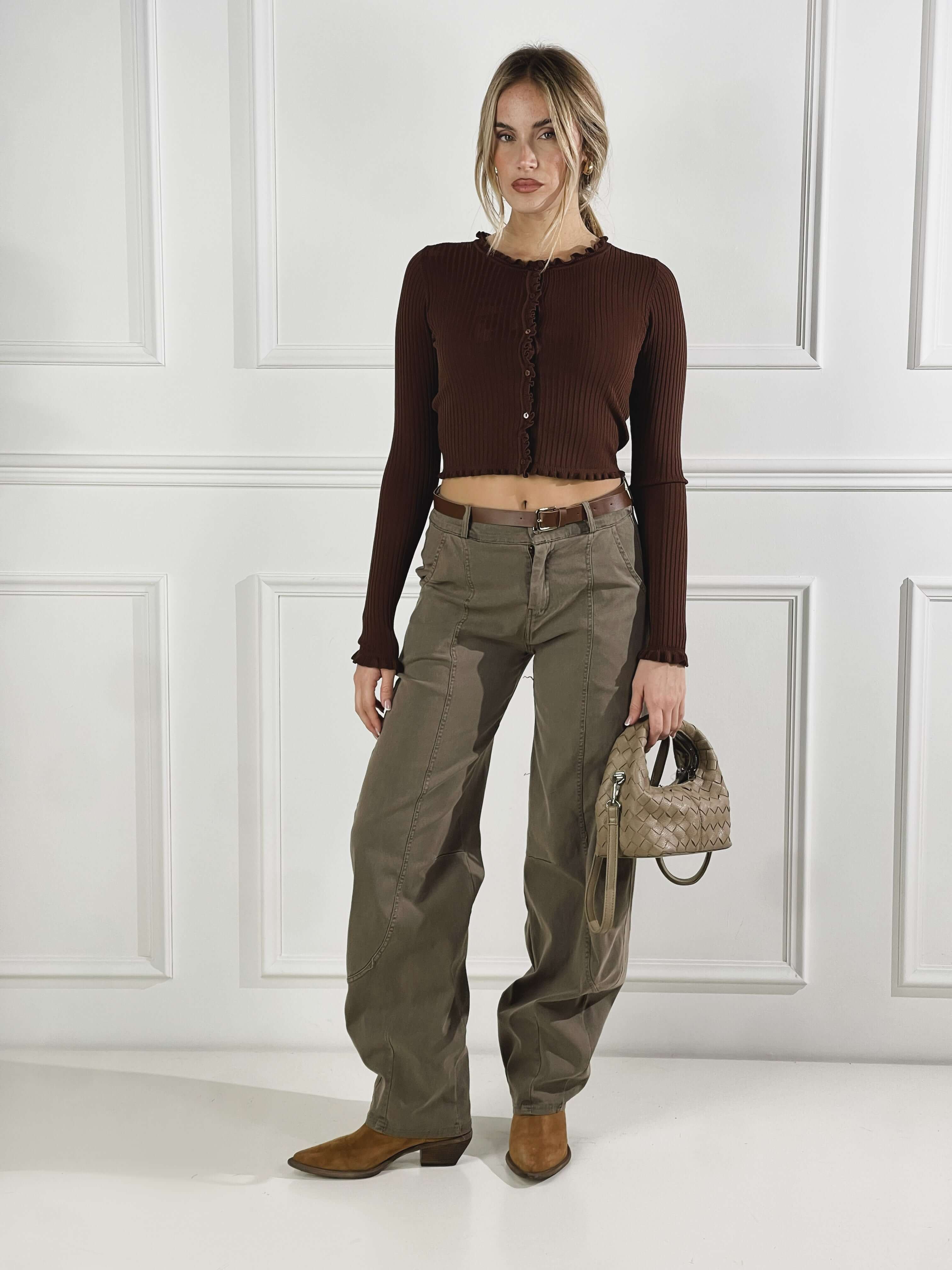 Pantalone Barrel  colorato con cinta|Colore:Caffe