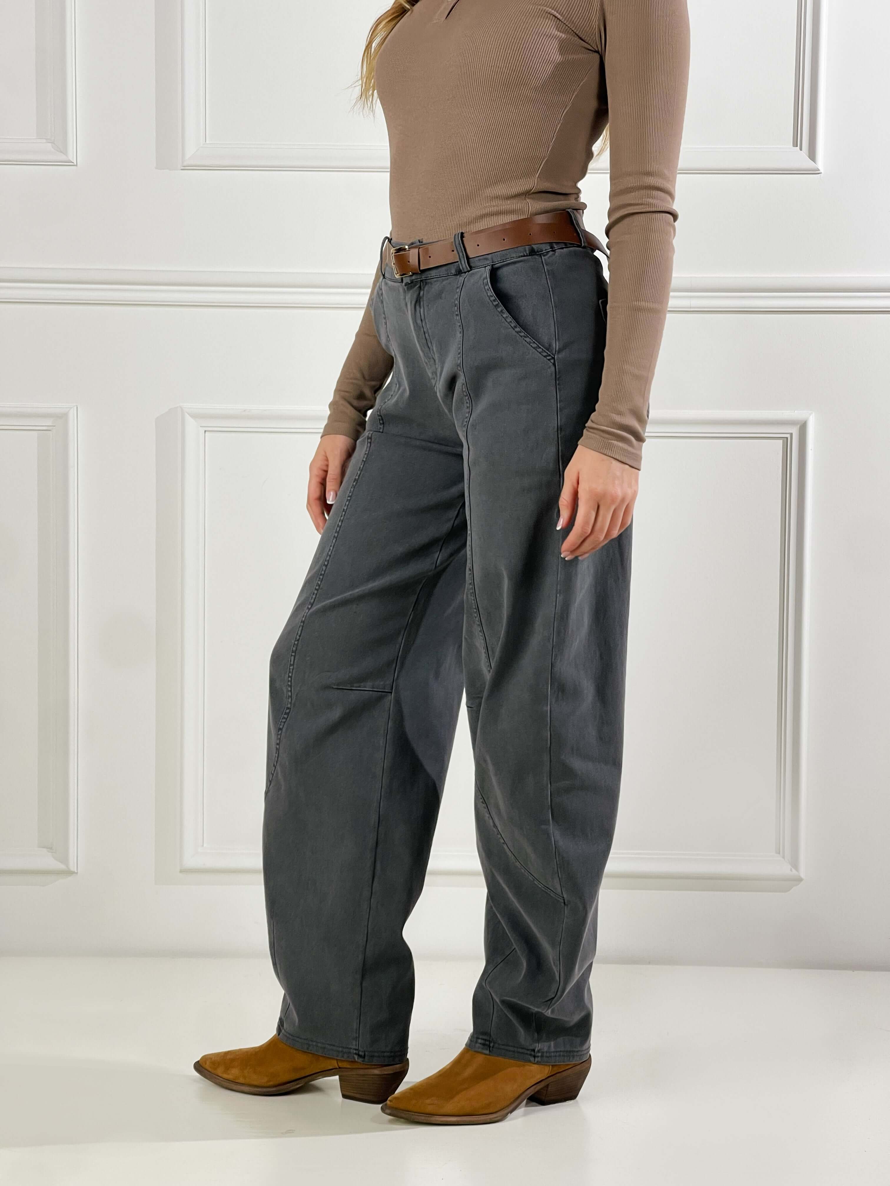Pantalone Barrel  colorato con cinta|Colore:Grigio