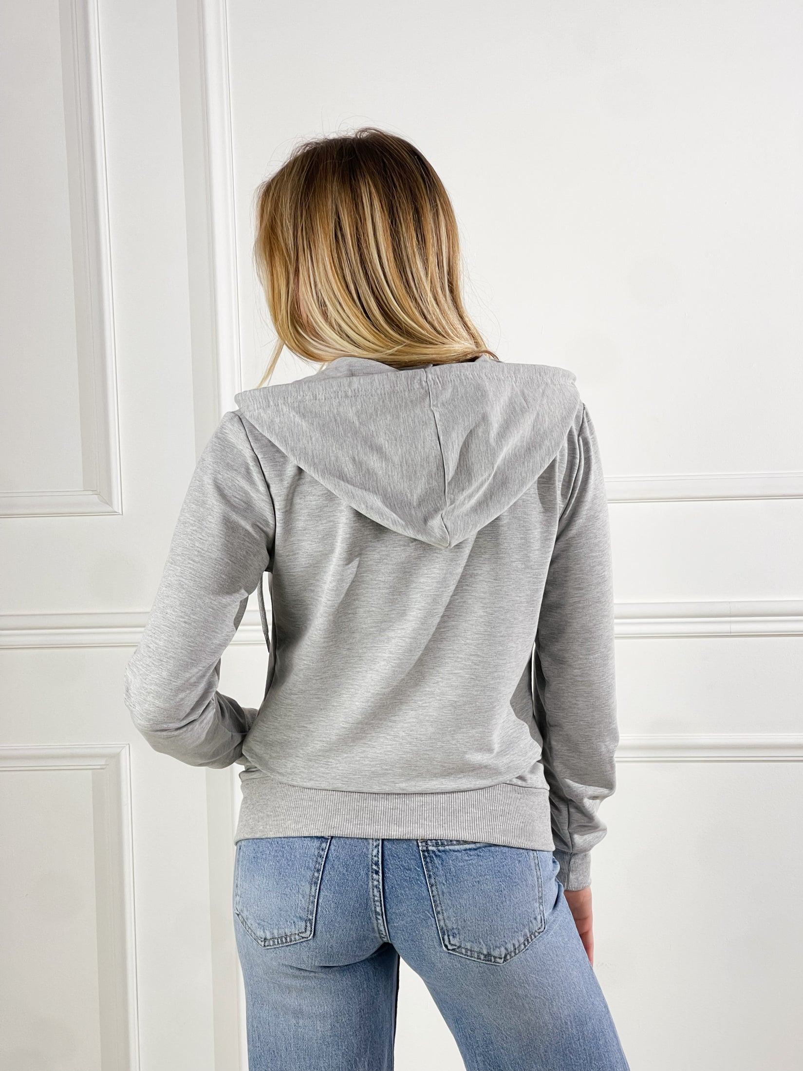 felpa Basic con cappuccio e zip|Colore:Grigio