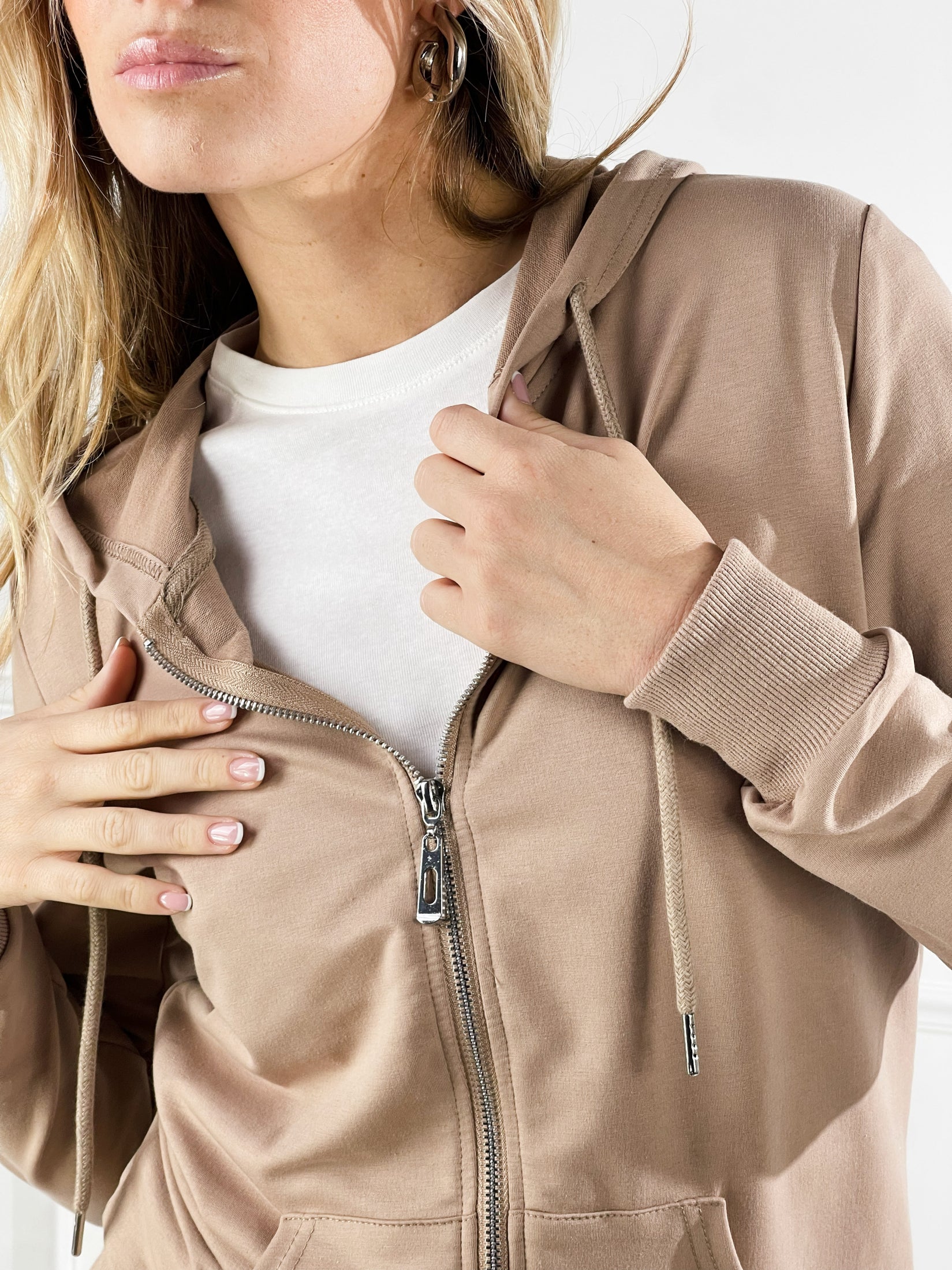 felpa Basic con cappuccio e zip|Colore:Terra