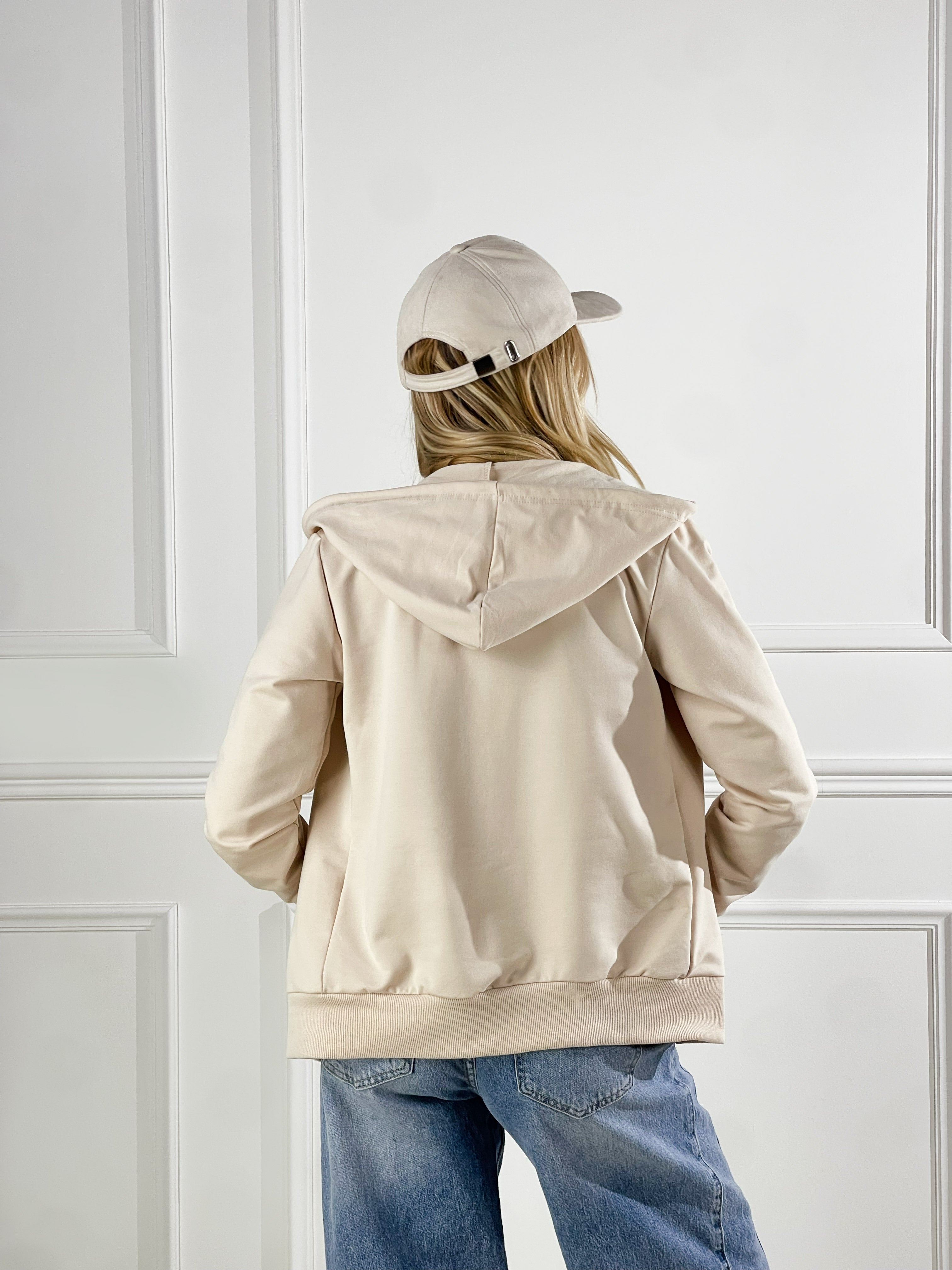 felpa Basic con cappuccio e zip|Colore:Sabbia