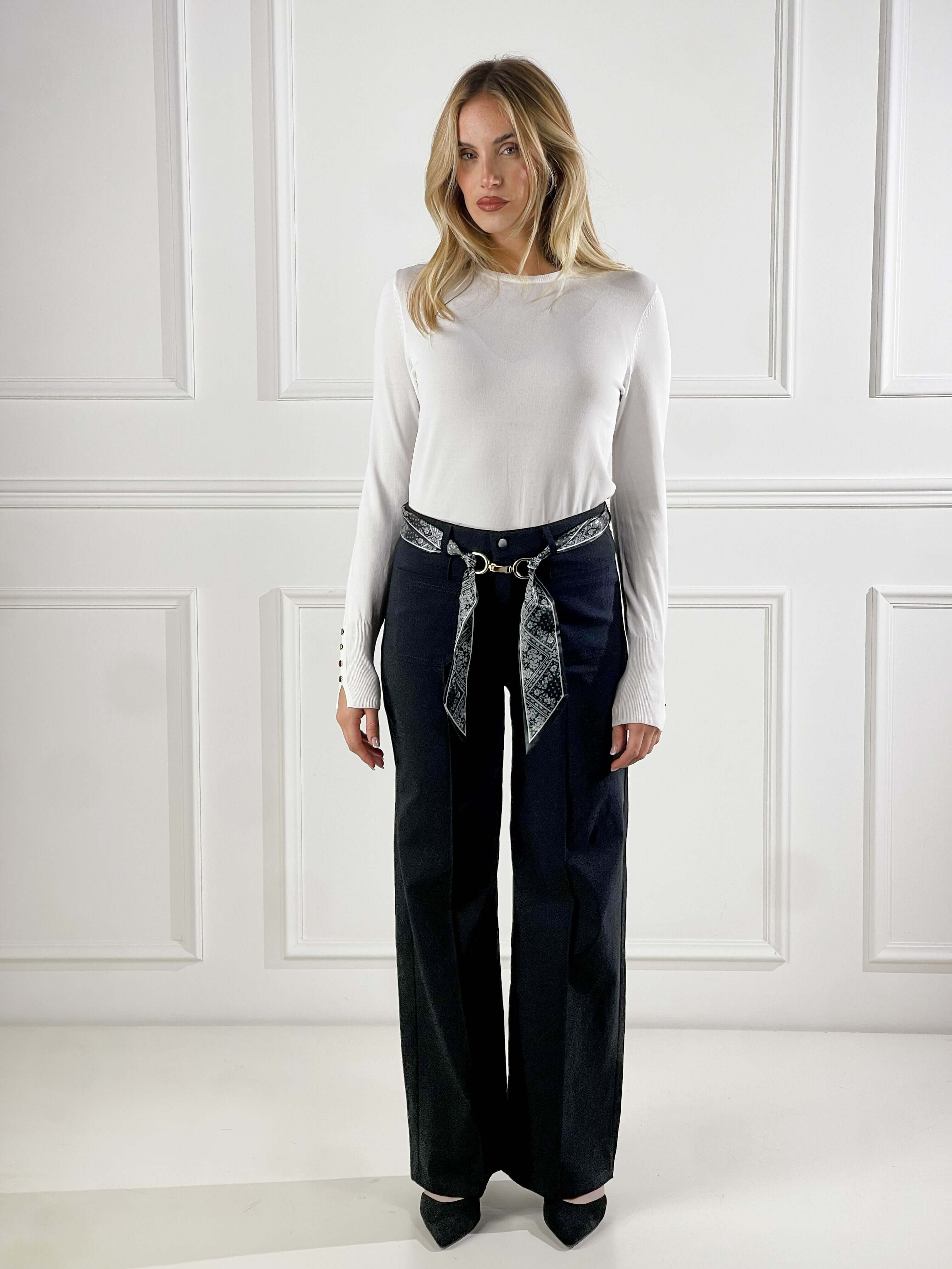 Pantaloni con foulard in vita|Colore:Nero