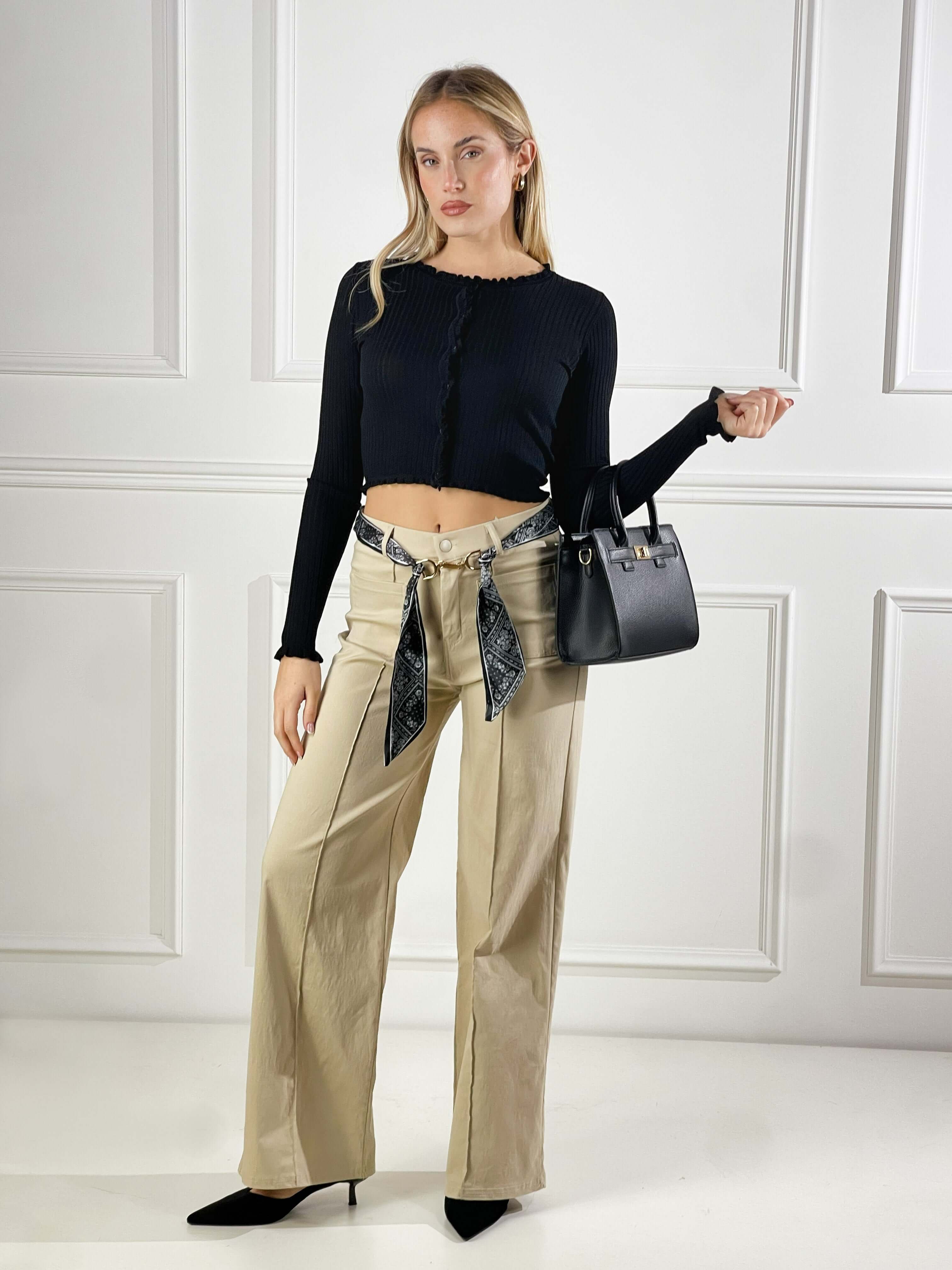 Pantaloni con foulard in vita|Colore:Beige
