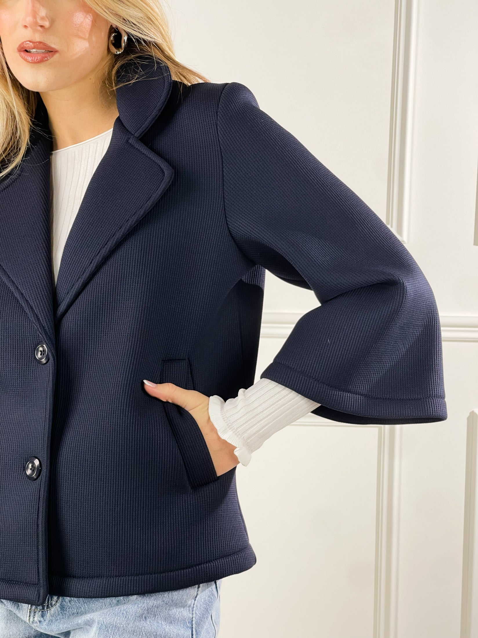 Cappotto con collo giacca|Colore:Blu