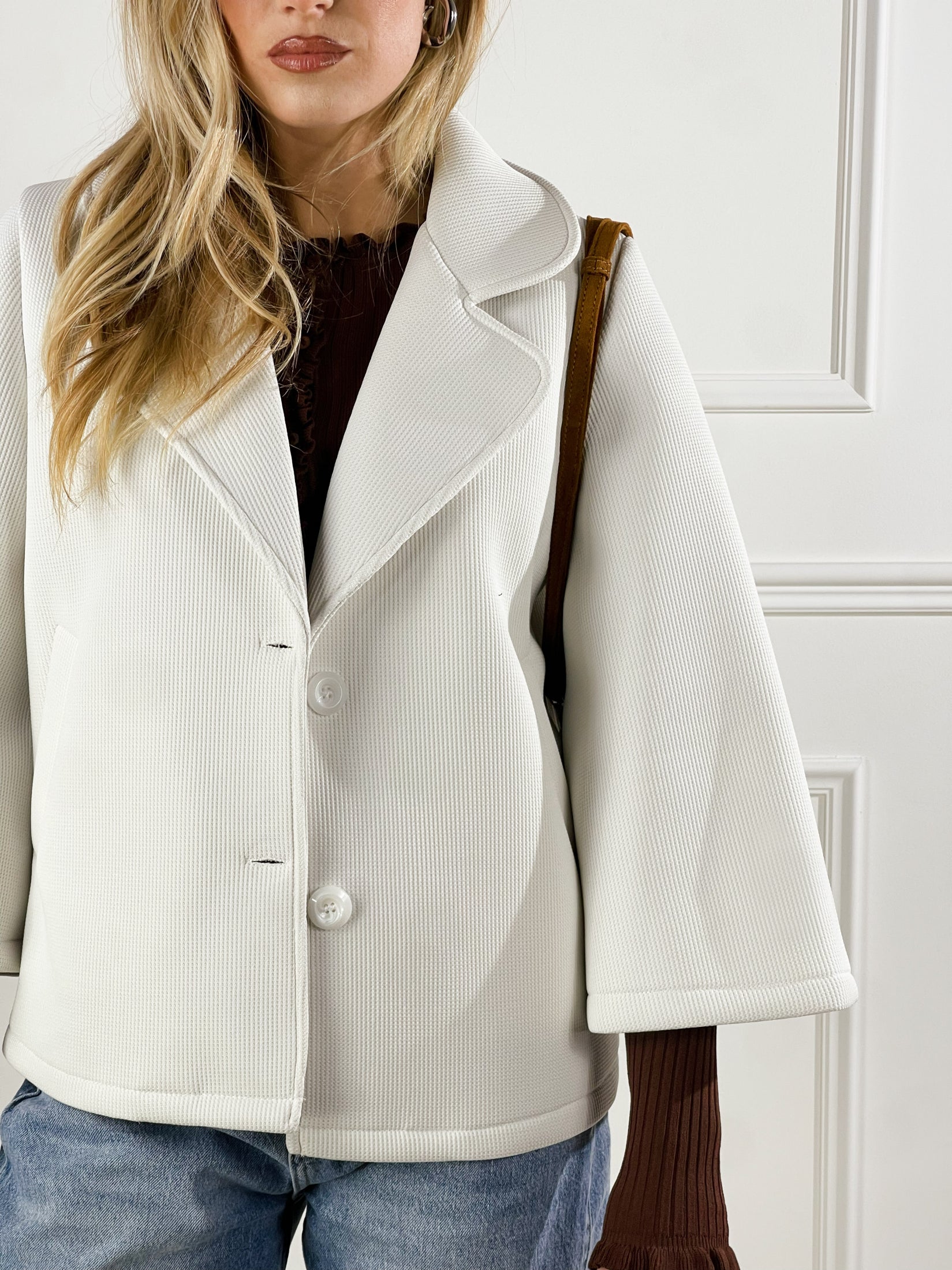 Cappotto con collo giacca|Colore:Panna