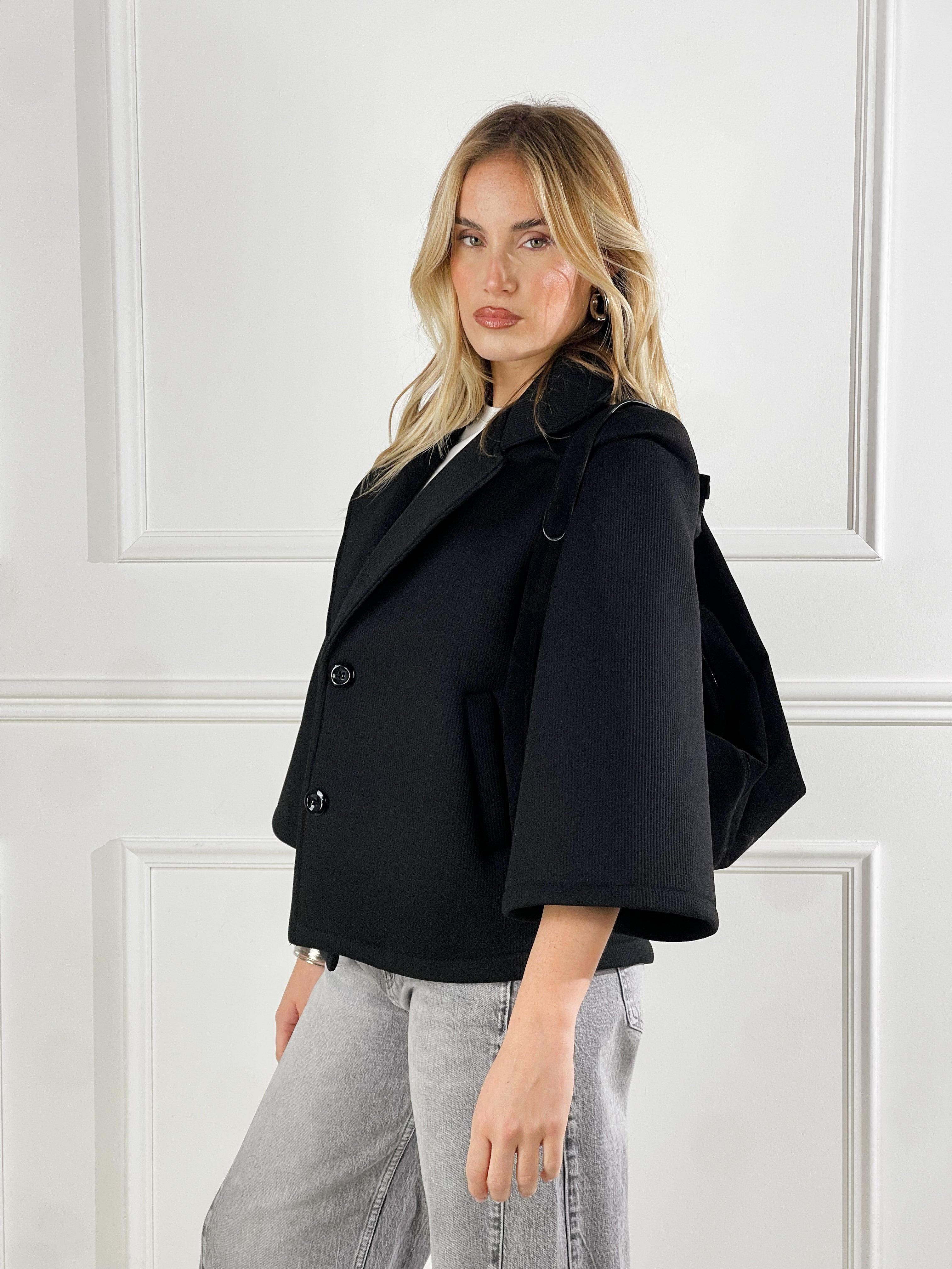 Cappotto con collo giacca|Colore:Nero
