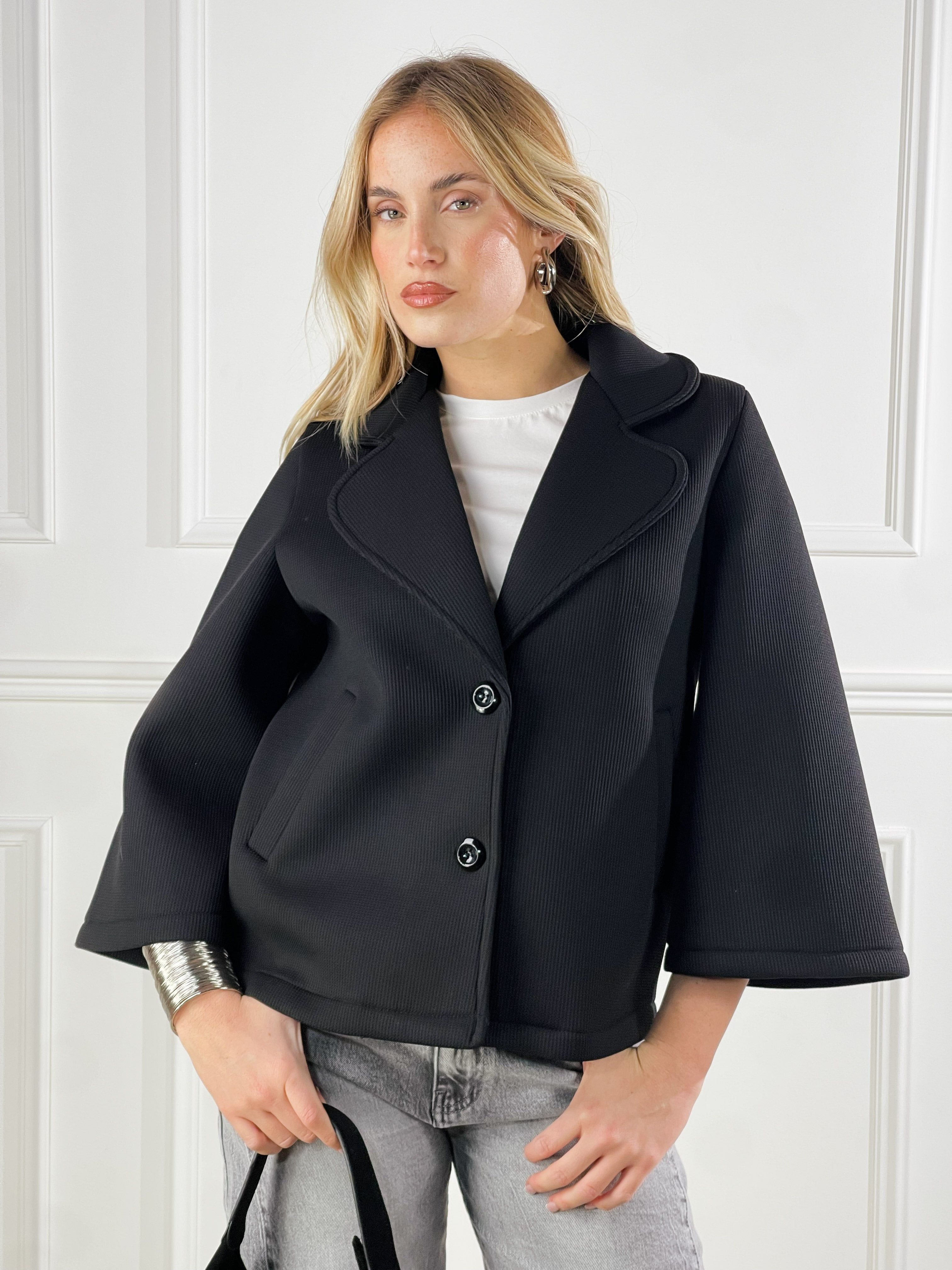Cappotto con collo giacca|Colore:Nero