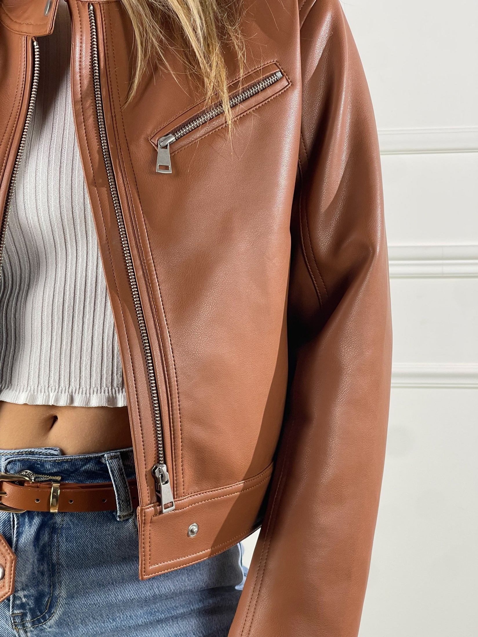 Giubbino Biker effetto pelle|Colore:Cuoio