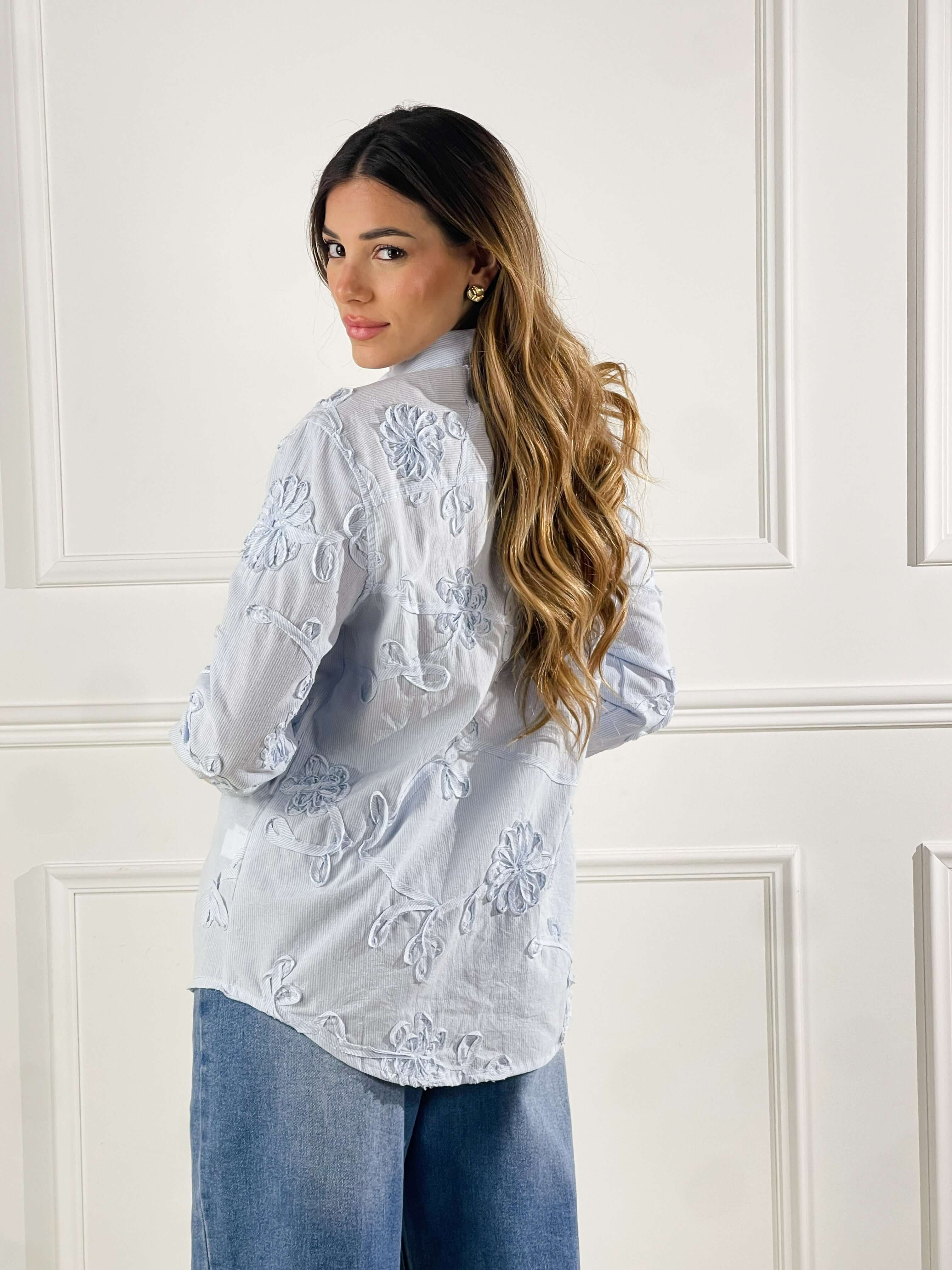 Camicia con ricamo |Colore:Celeste