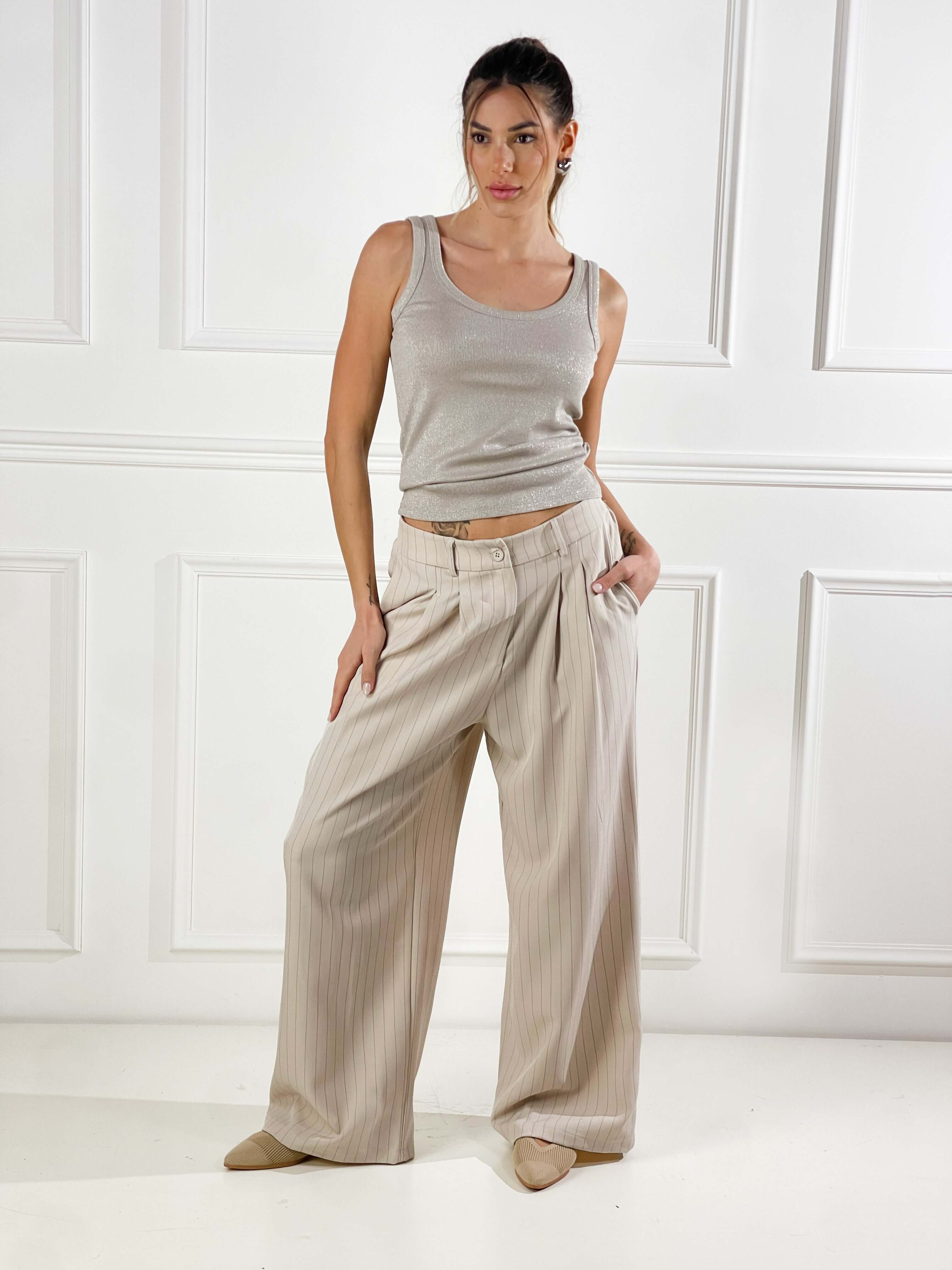 Pantalone Miami gessato|Colore:Beige
