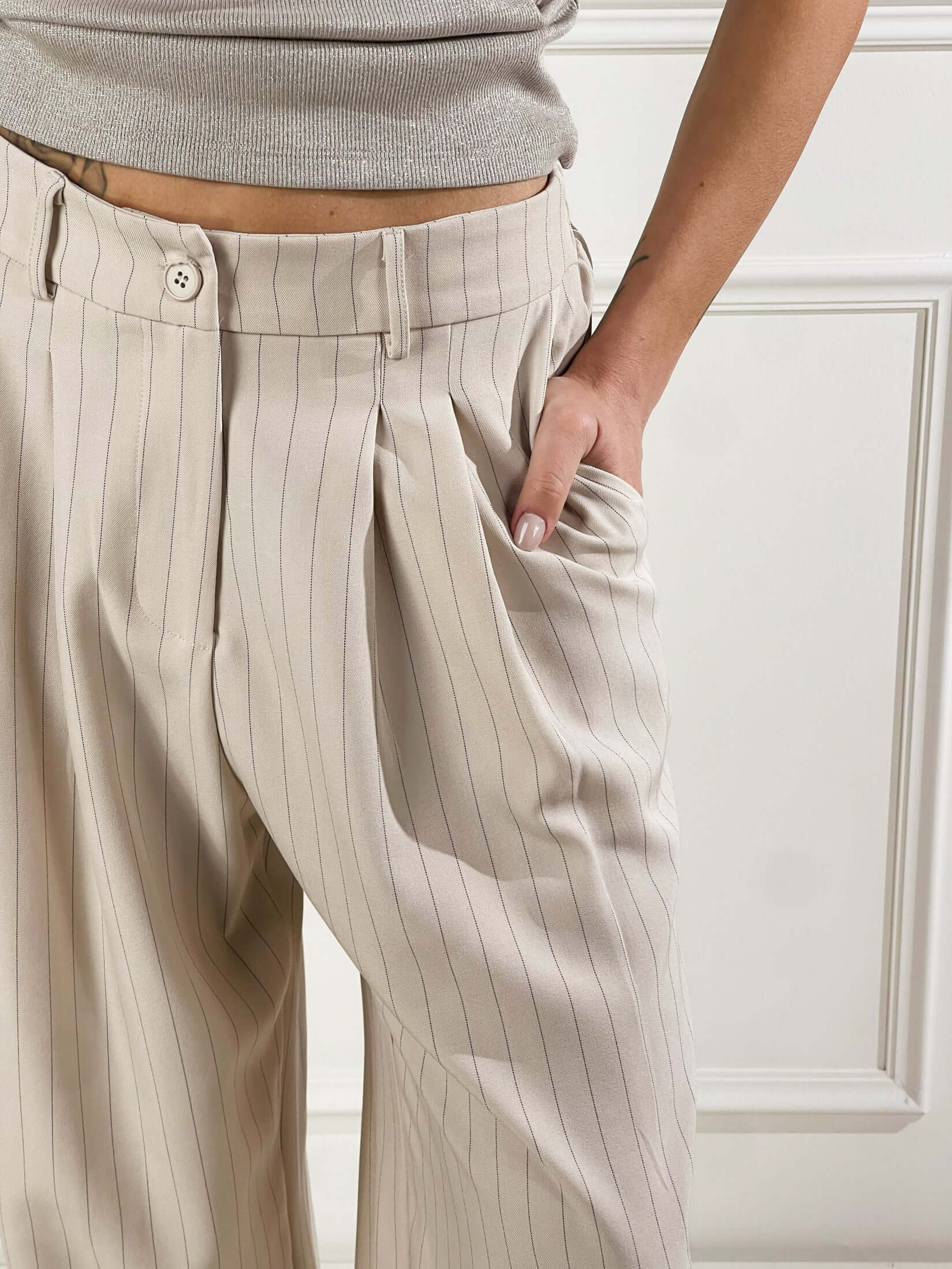 Pantalone Miami gessato|Colore:Beige