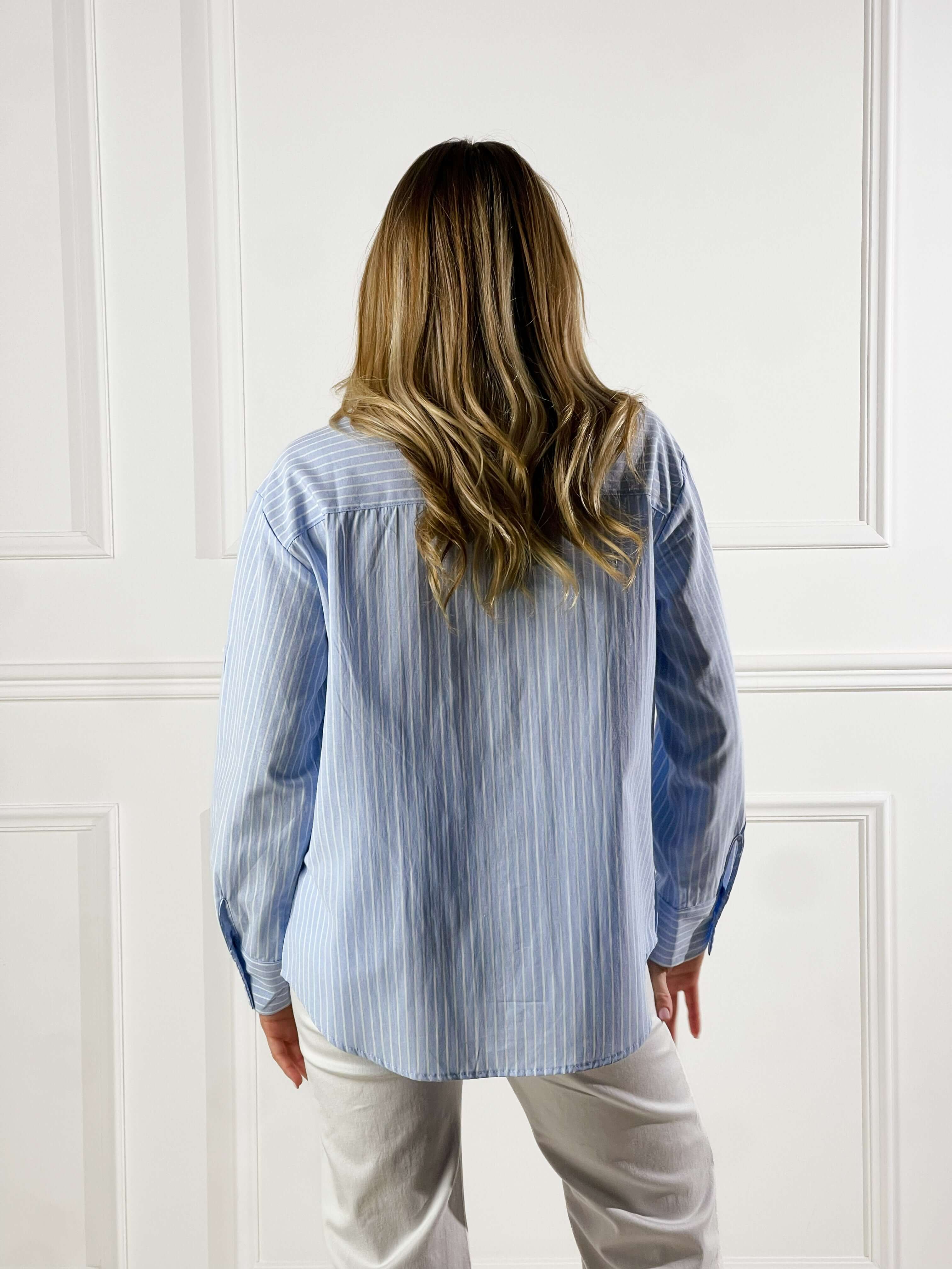 Camiciarigata con Strass|Colore:Celeste