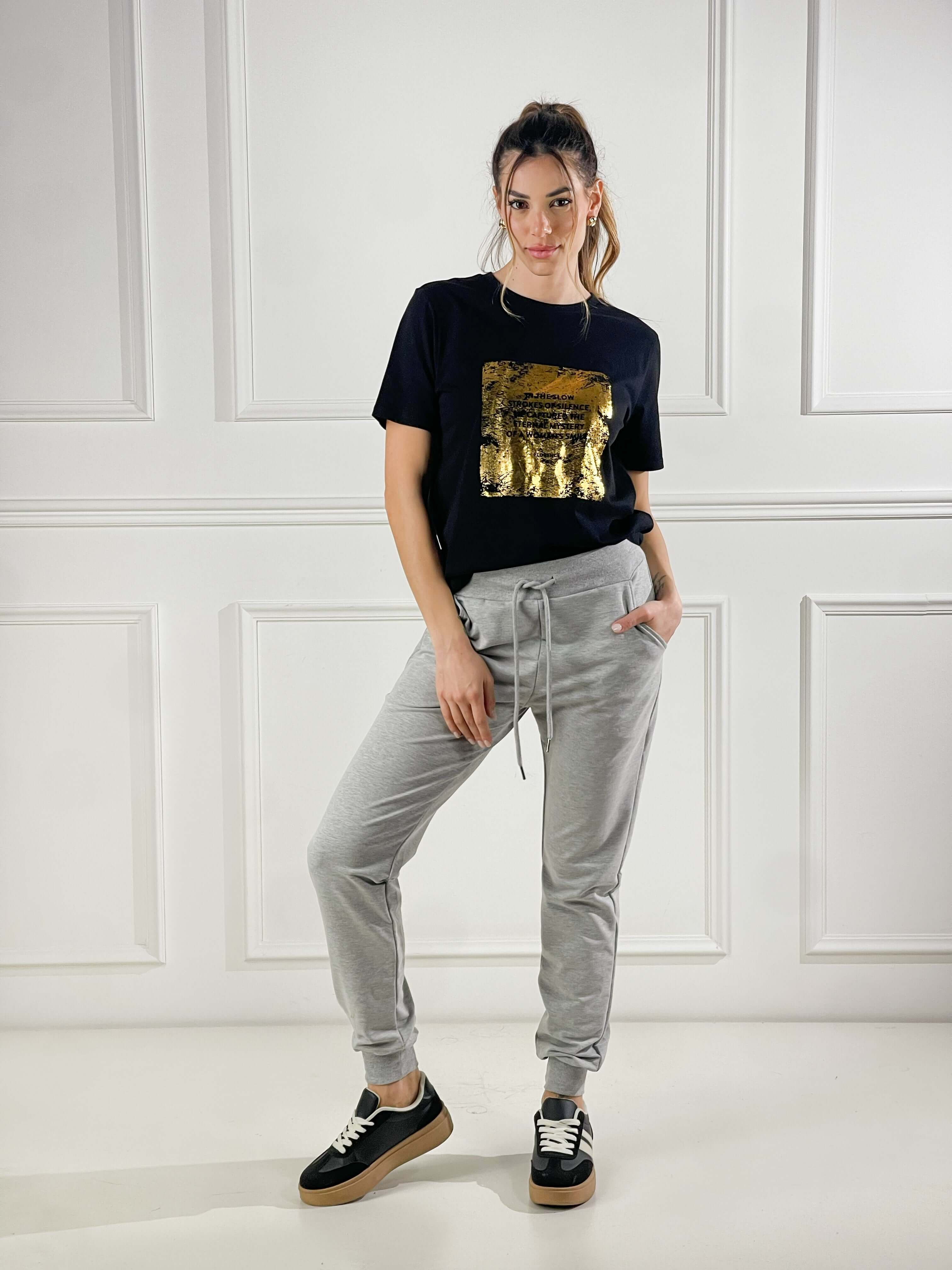 Pantalone in felpa con elastico alla caviglia|Colore:Grigio