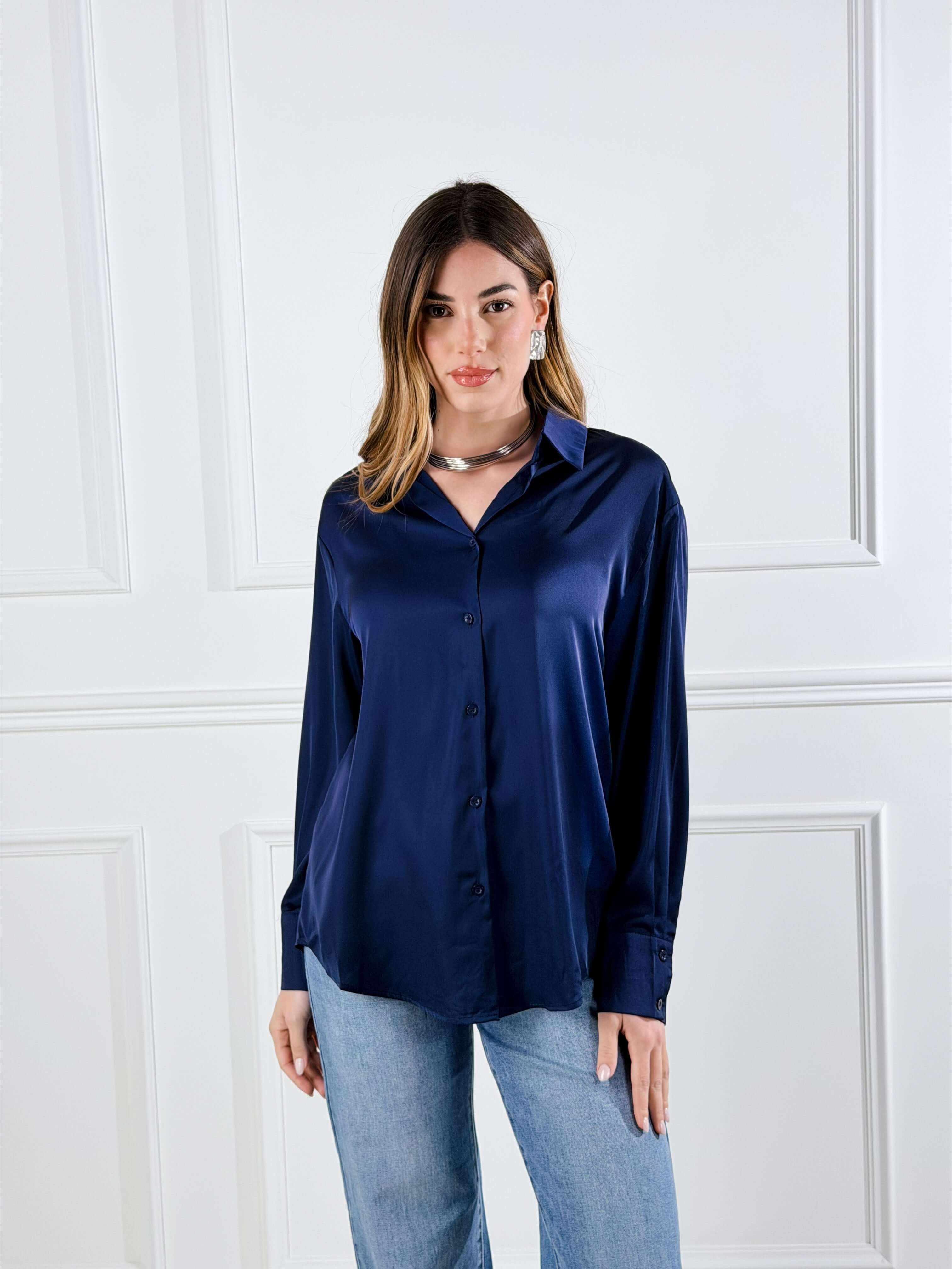 Camicia in raso|Colore:Blu scuro