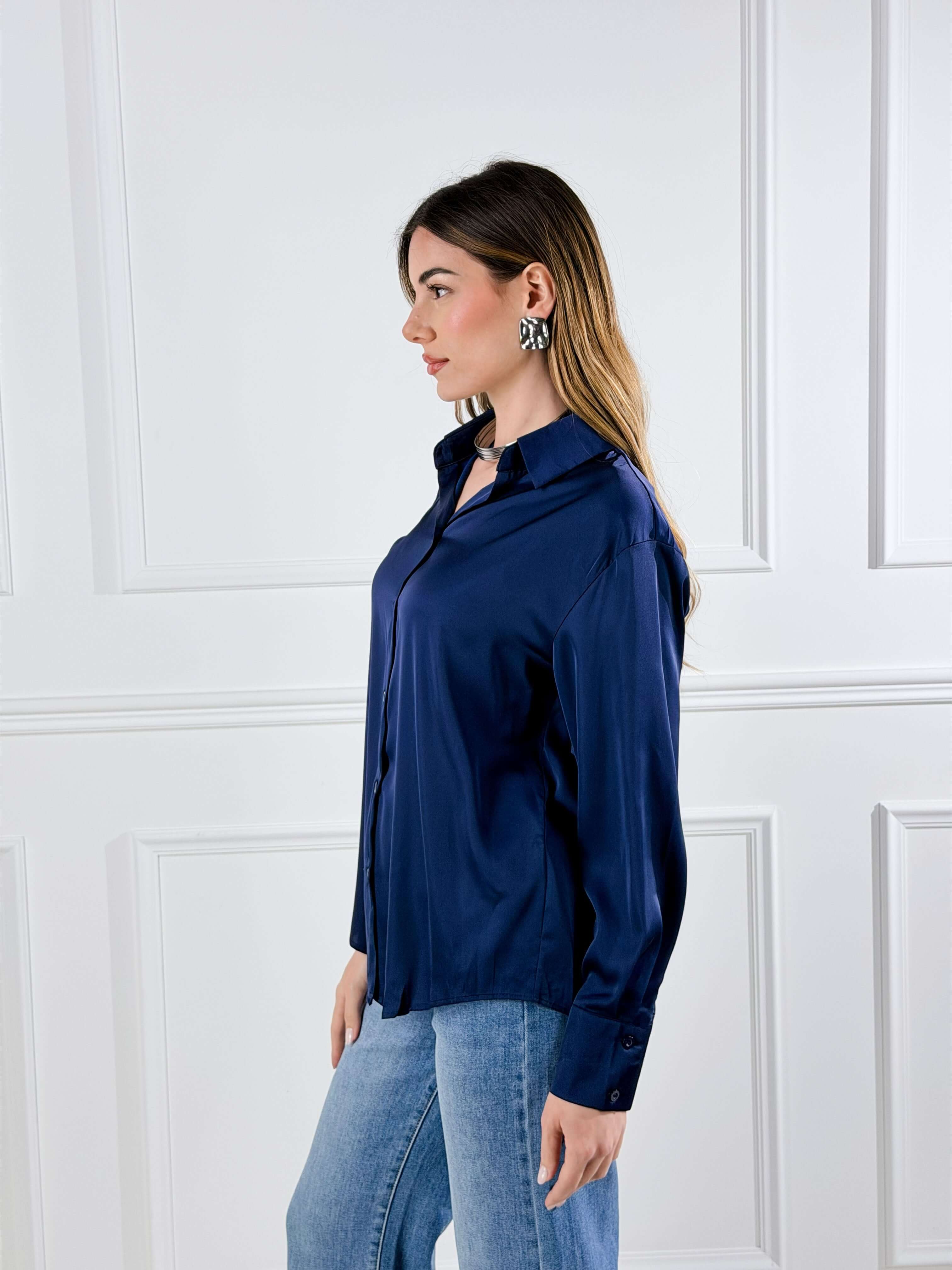 Camicia in raso|Colore:Blu scuro