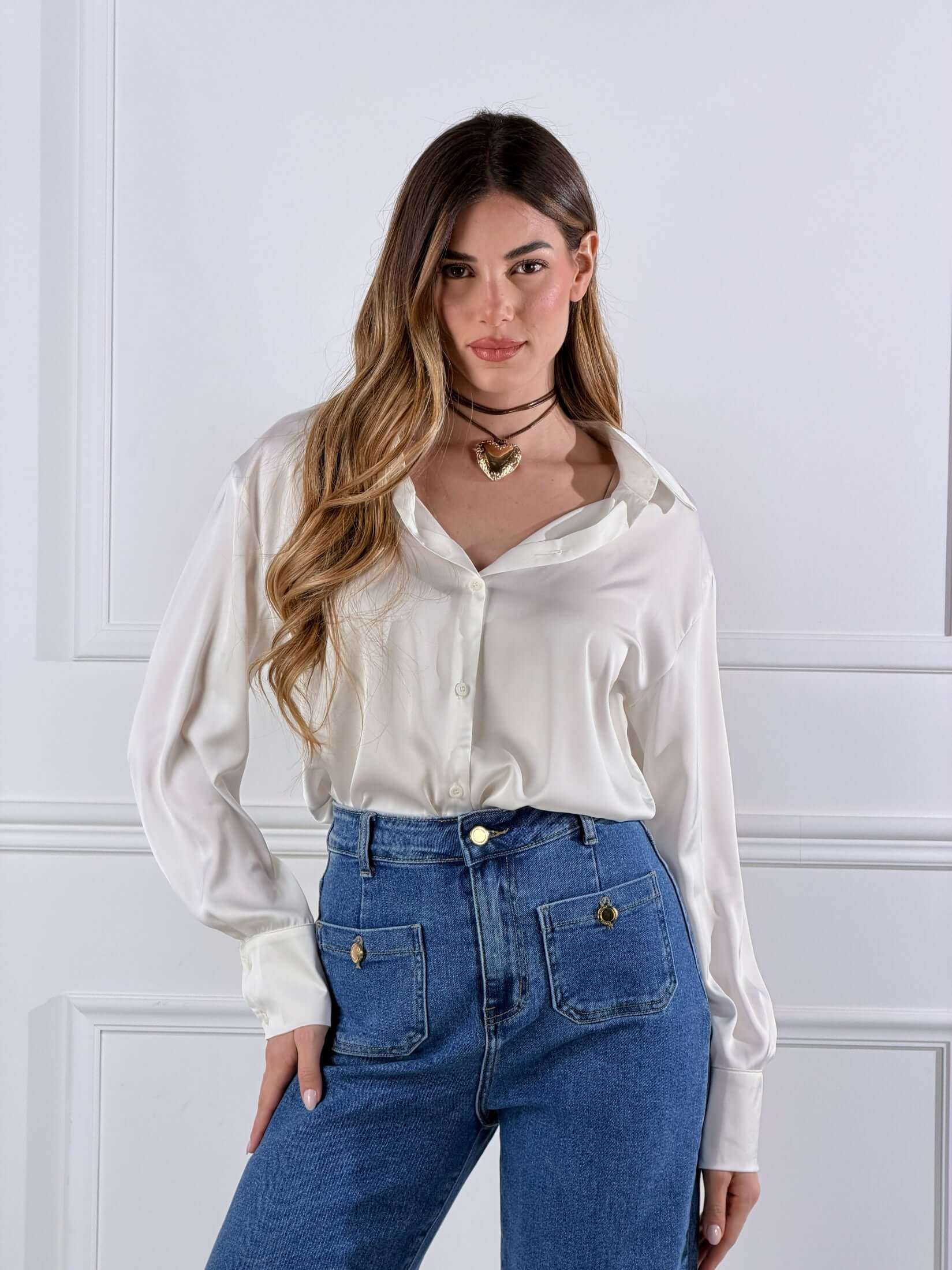 Camicia in raso|Colore:Bianco