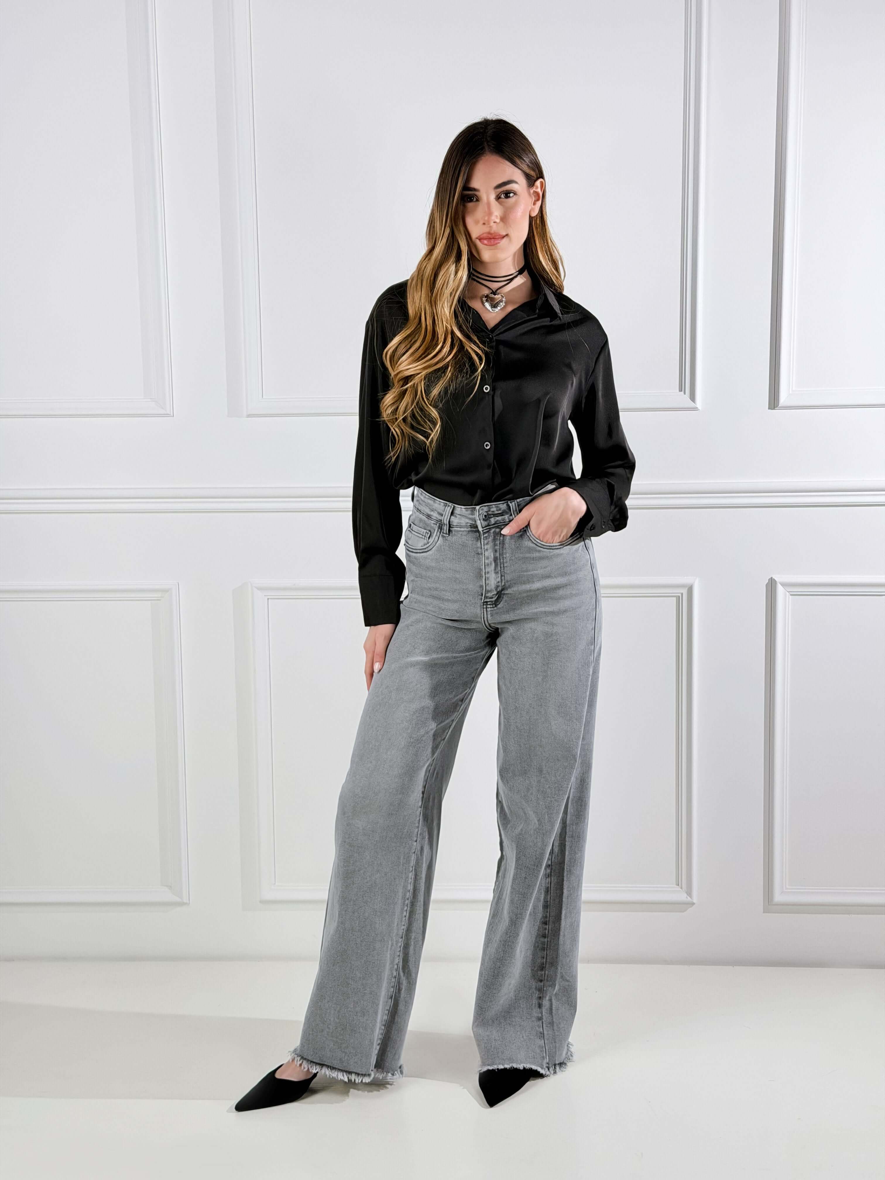 Camicia in raso|Colore:Nero