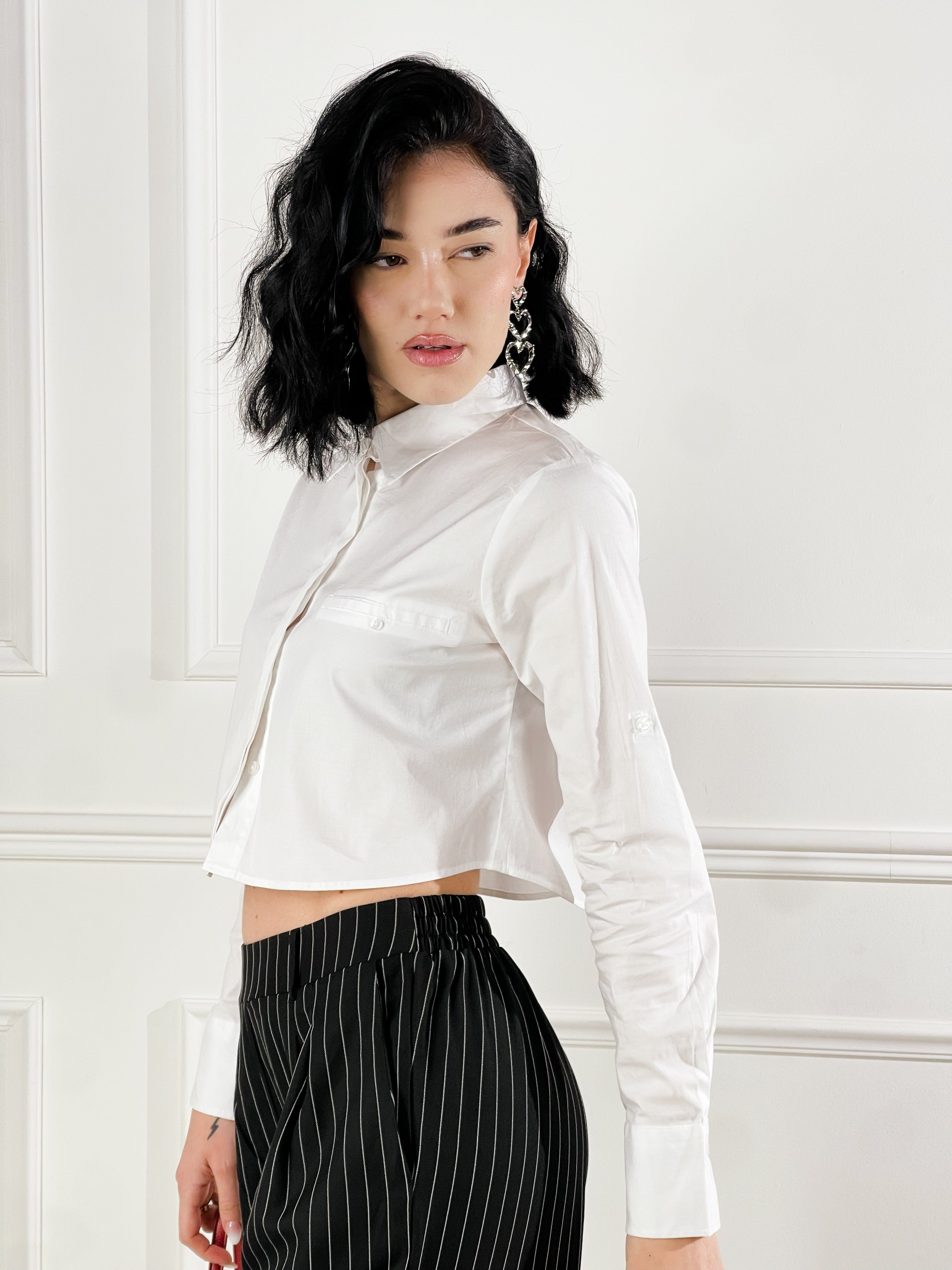 Camicia Cropped con taschino|Colore:Bianco