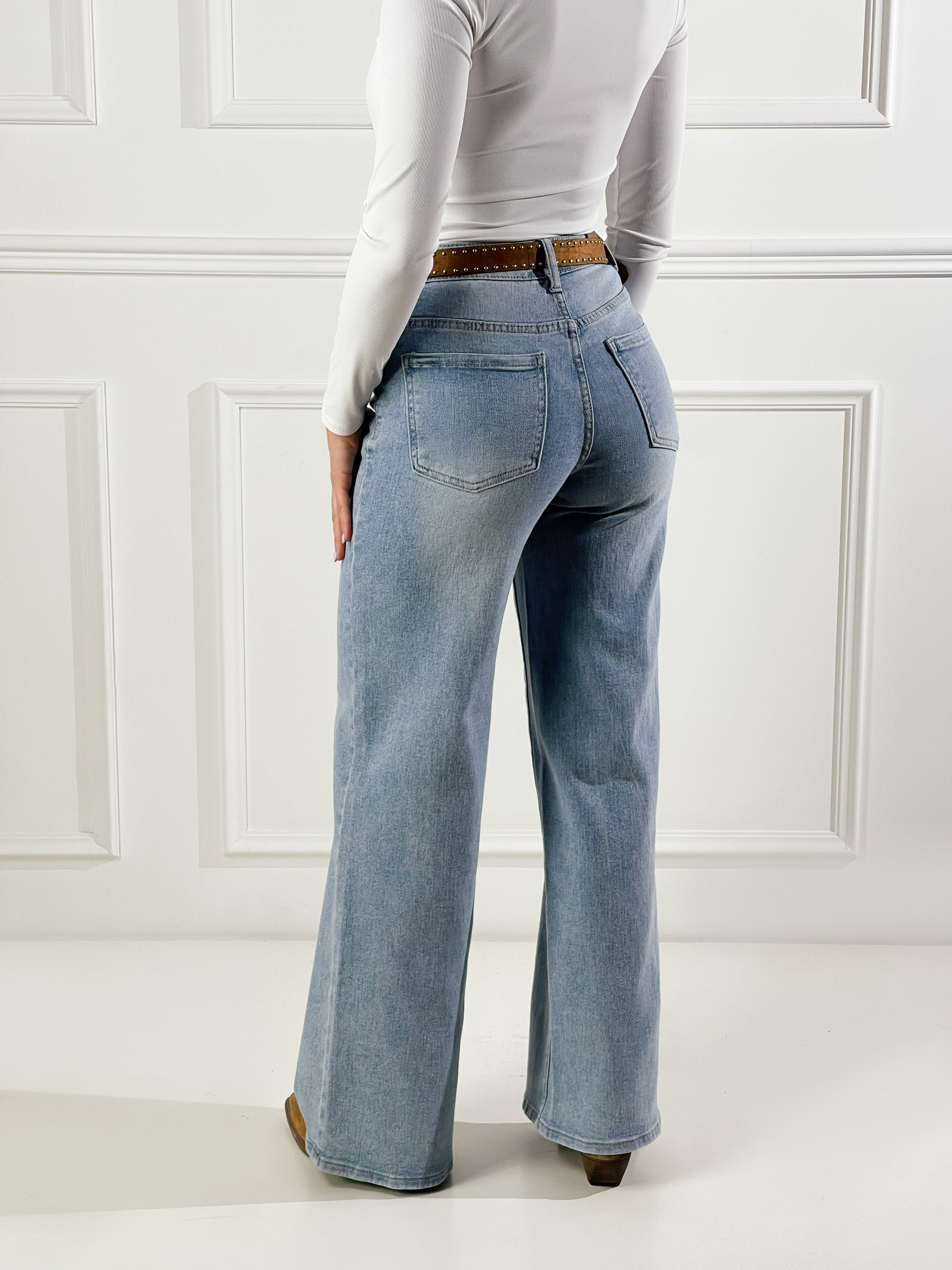 Jeans wide leg con cintura|Colore:Blu chiaro