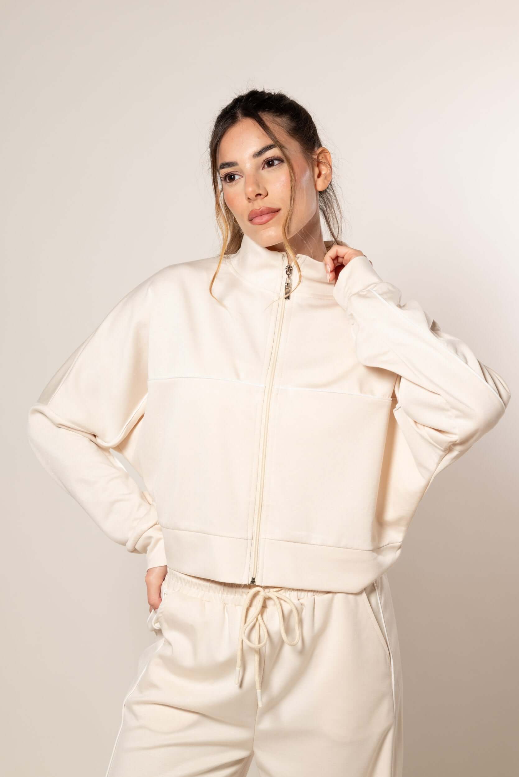 Tuta con profili a contrasto|Colore:Beige