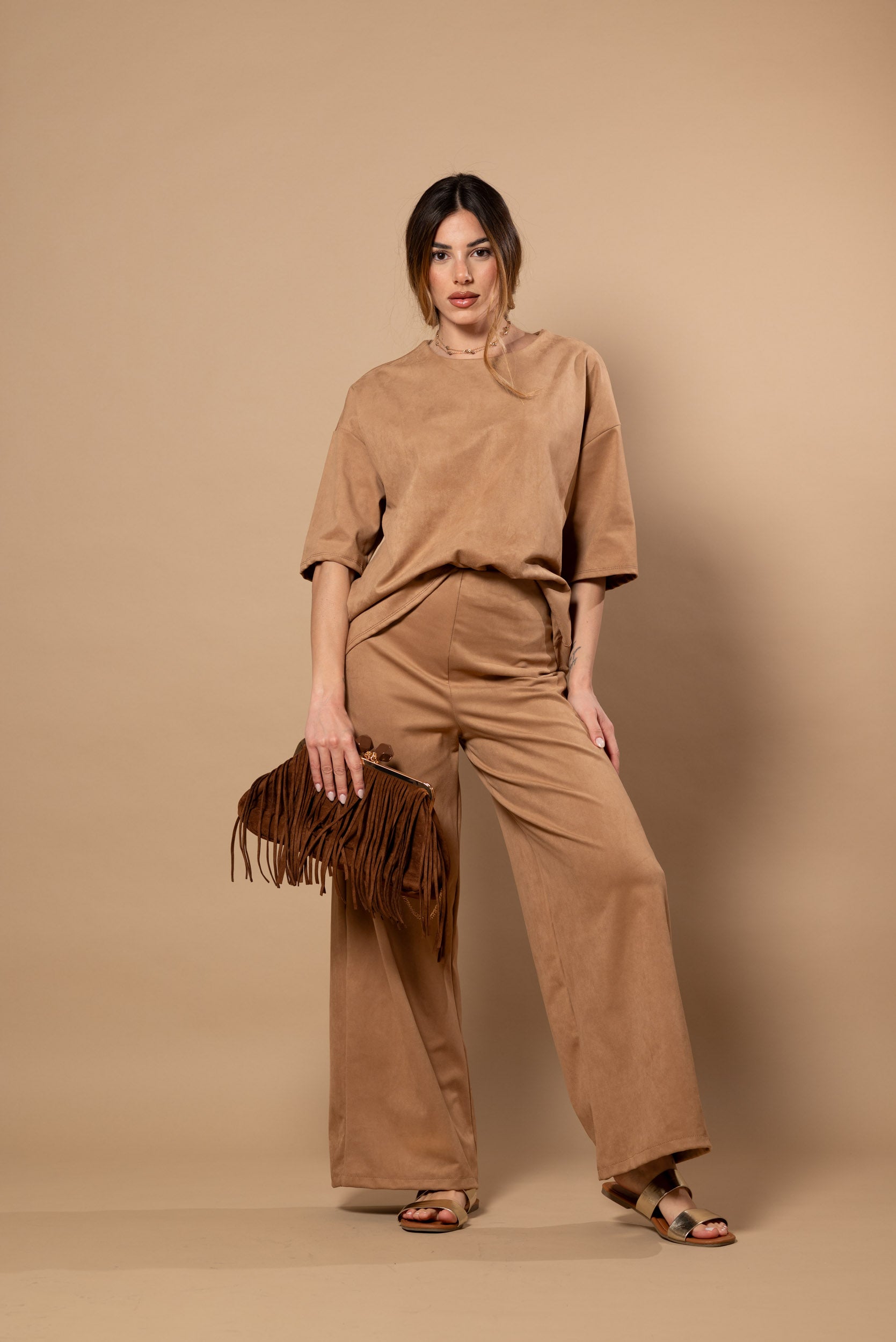 Pantalone suede effetto ScamosciATO|Colore:Cammello