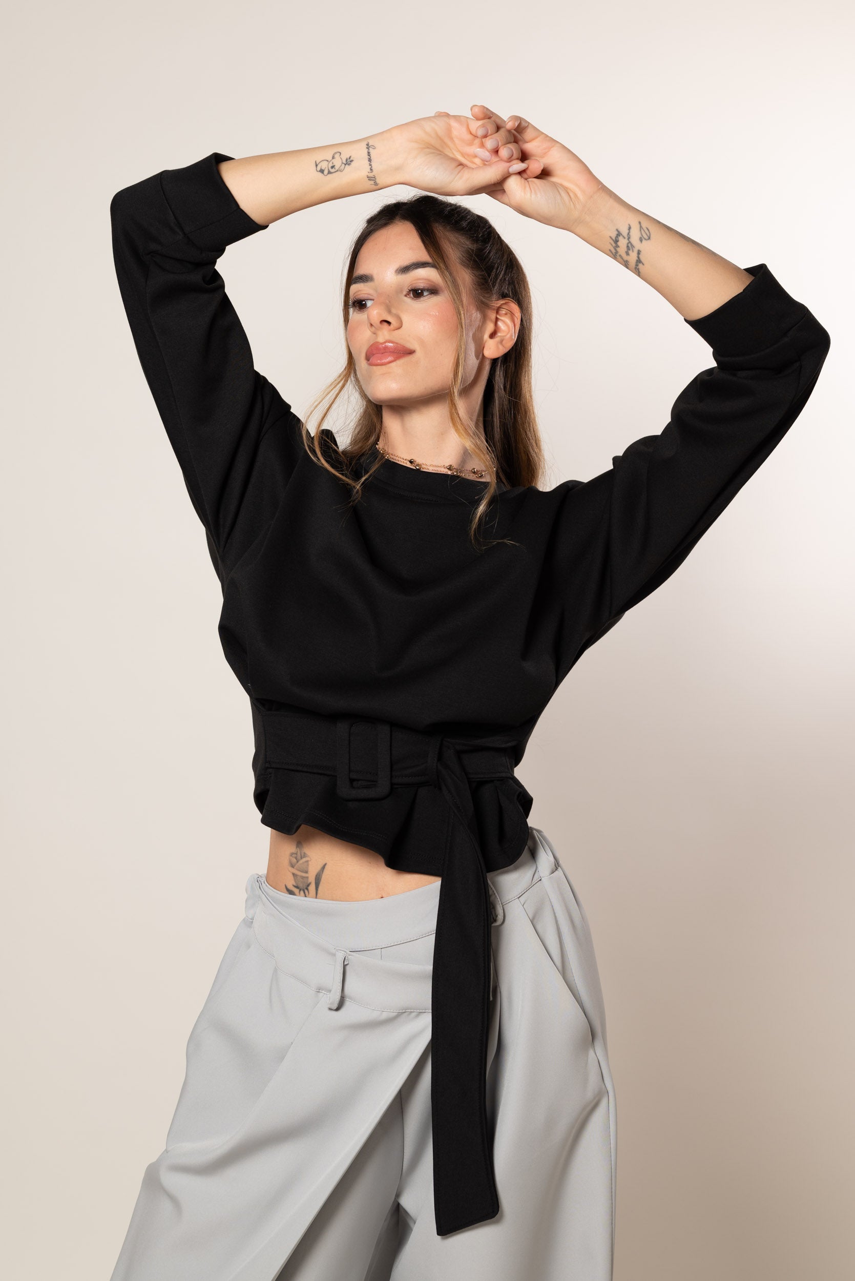 Felpa con cinta|Colore:Nero