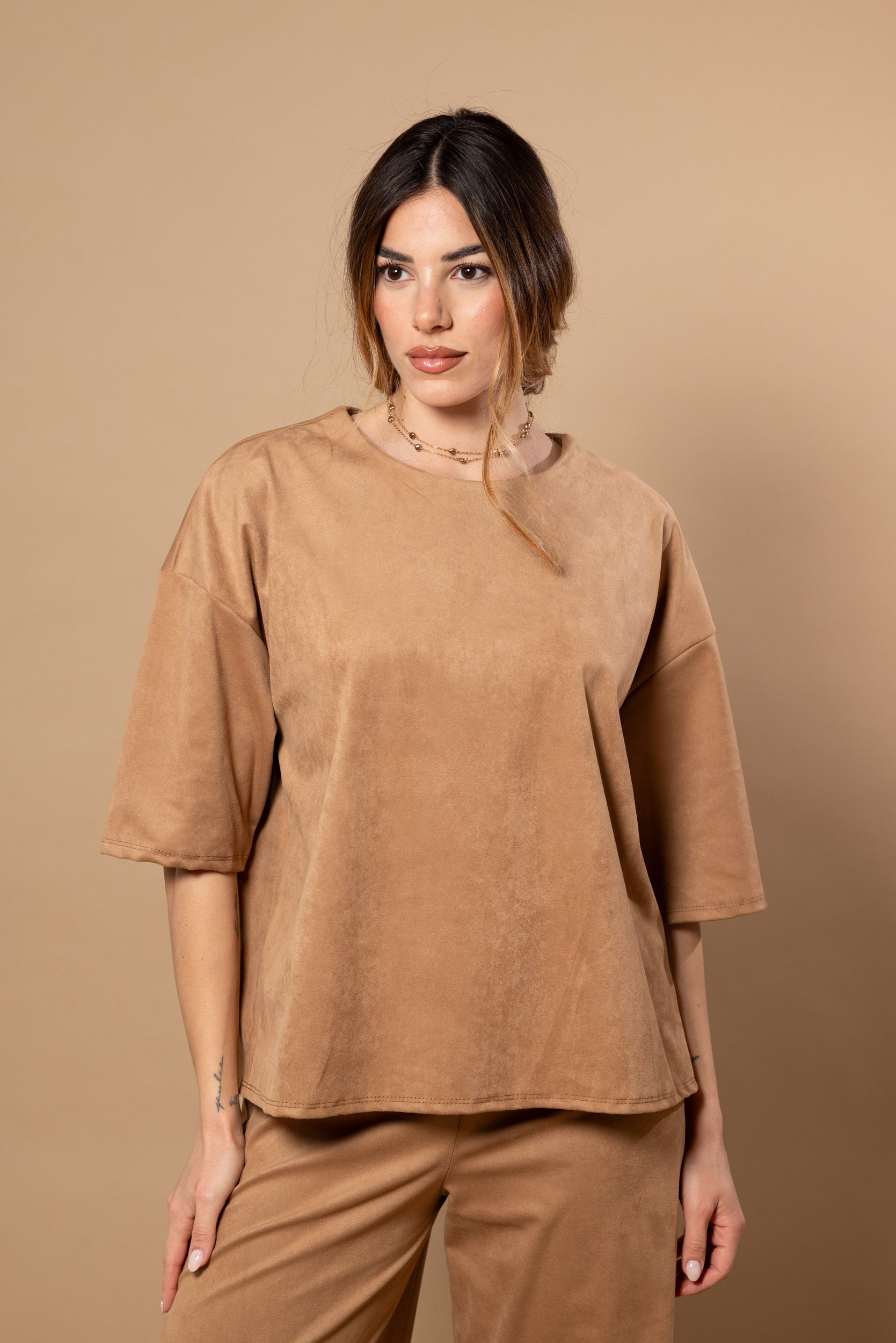 Maglia suede effetto scamosciato|Colore:Cammello
