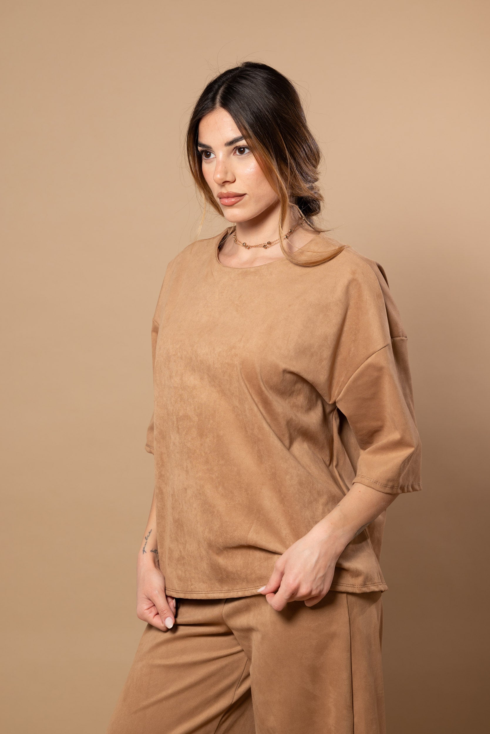 Maglia suede effetto scamosciato|Colore:Cammello