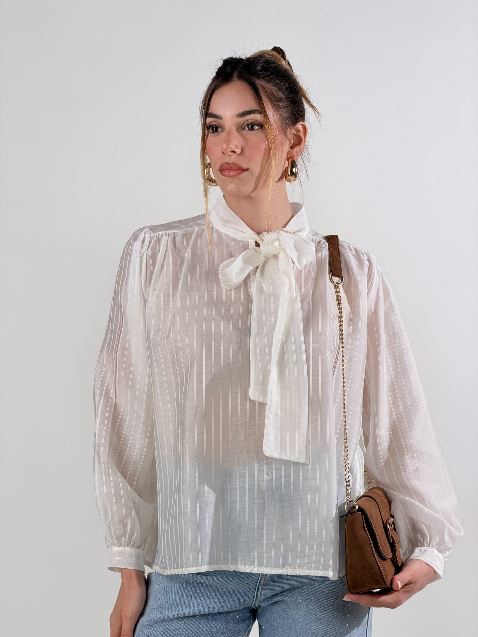 Blusa  con fiocco|Colore:Bianco