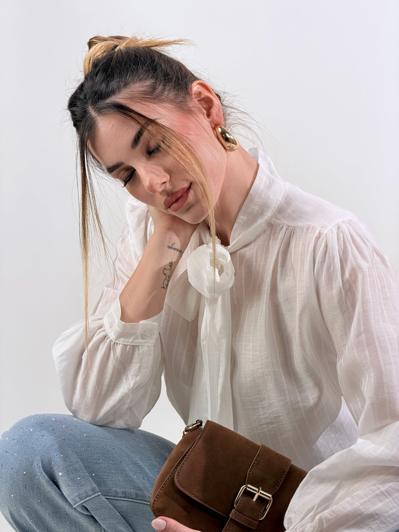 Blusa  con fiocco|Colore:Bianco