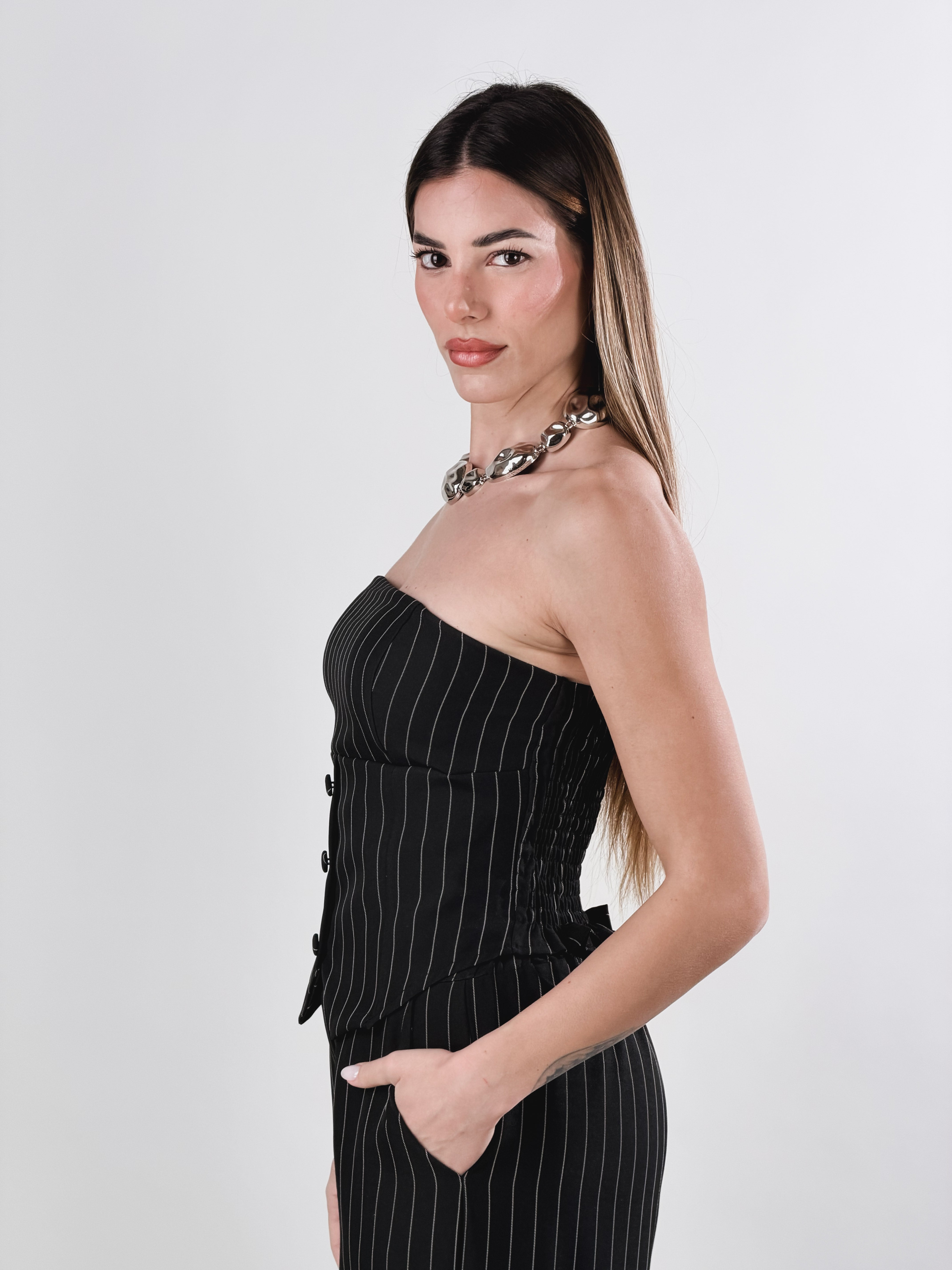 Coordinato gessato|Colore:Nero