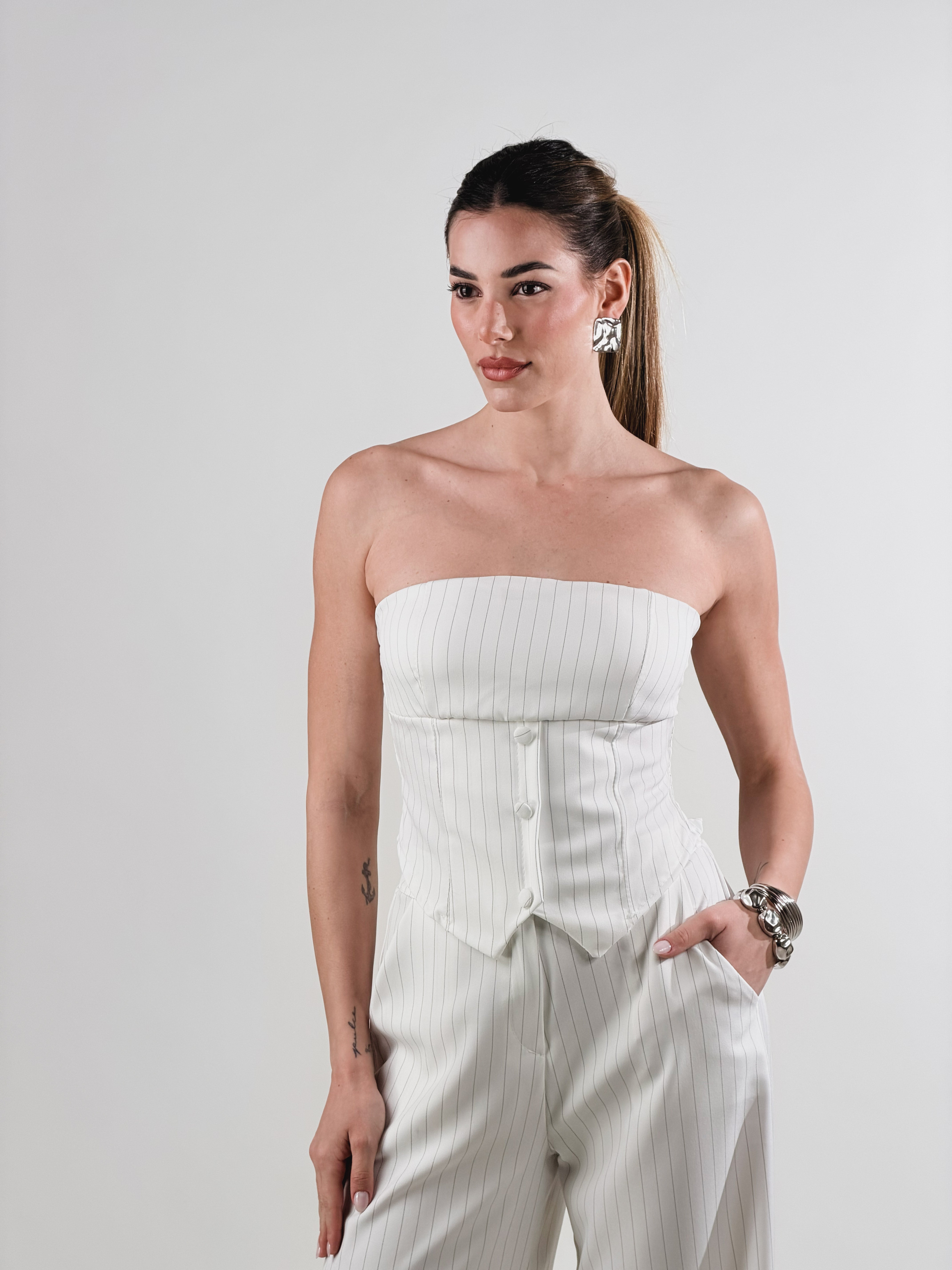 Coordinato gessato|Colore:Bianco