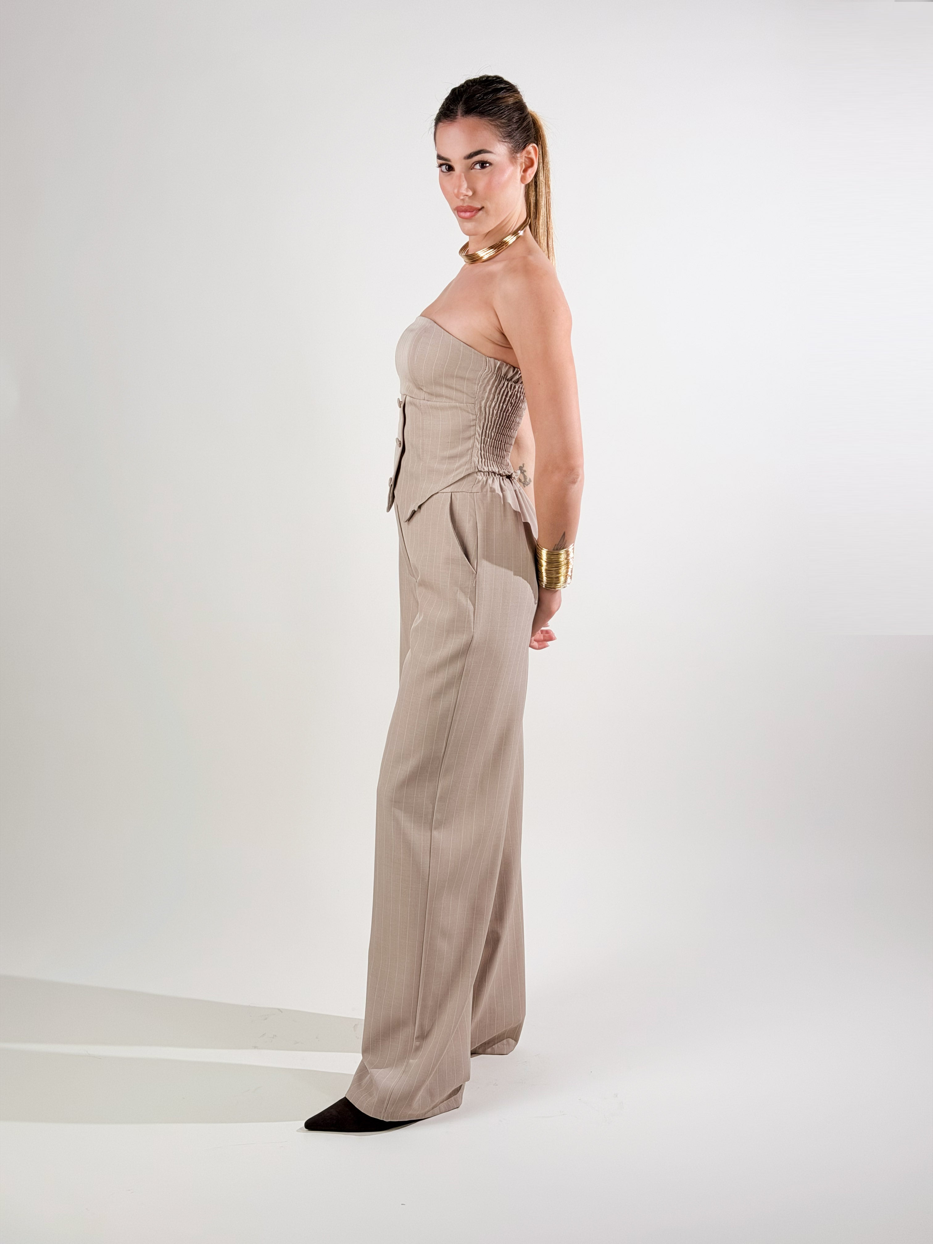 Coordinato gessato|Colore:Cammello