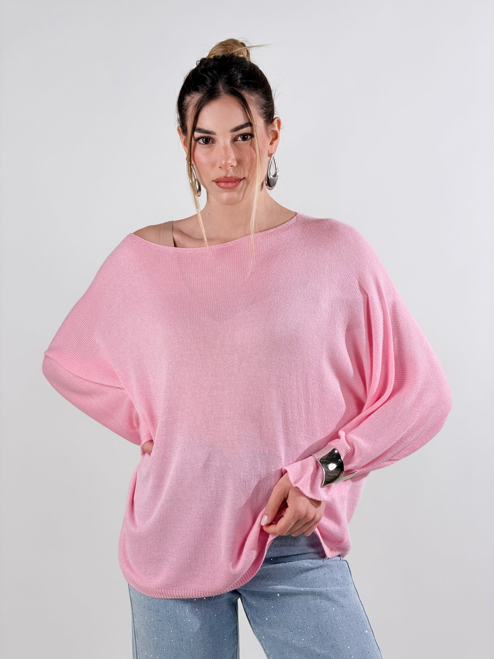 Maglia lurex scollo barca|Colore:Rosa