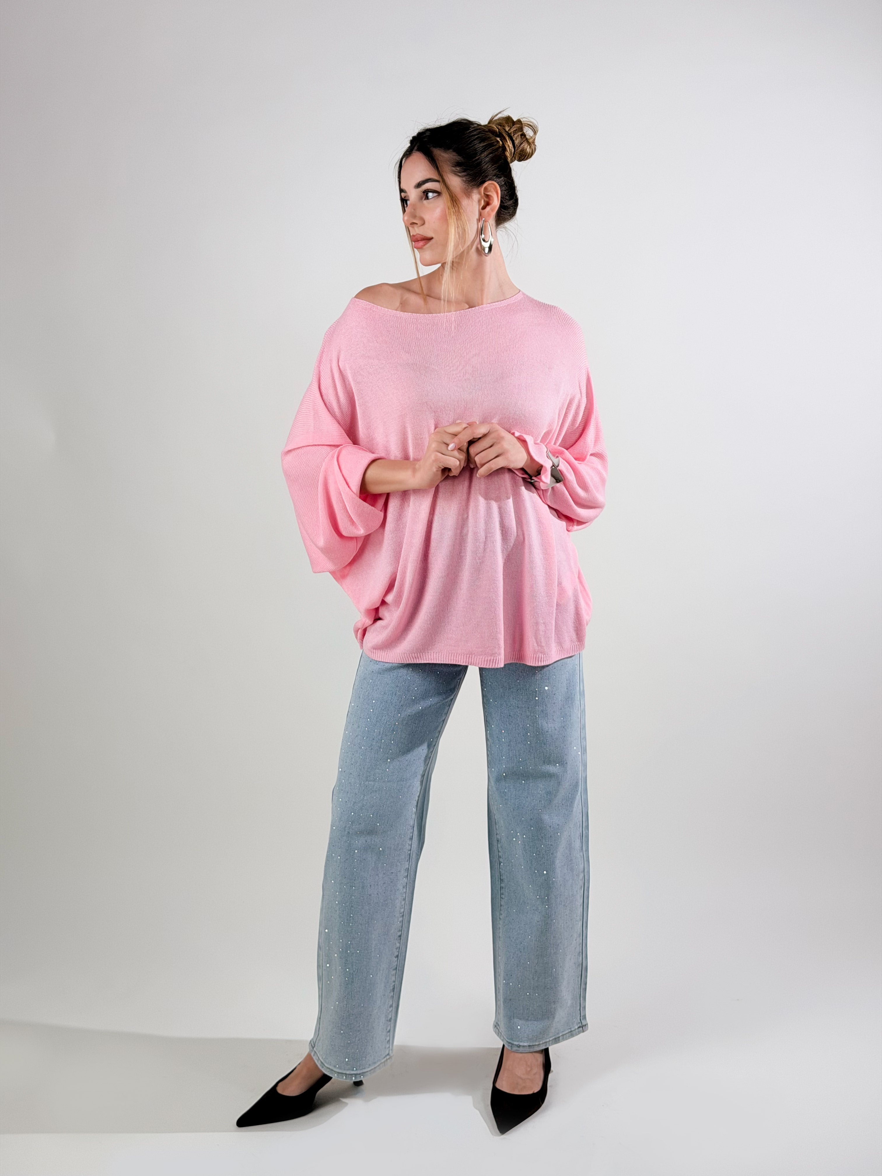 Maglia lurex scollo barca|Colore:Rosa