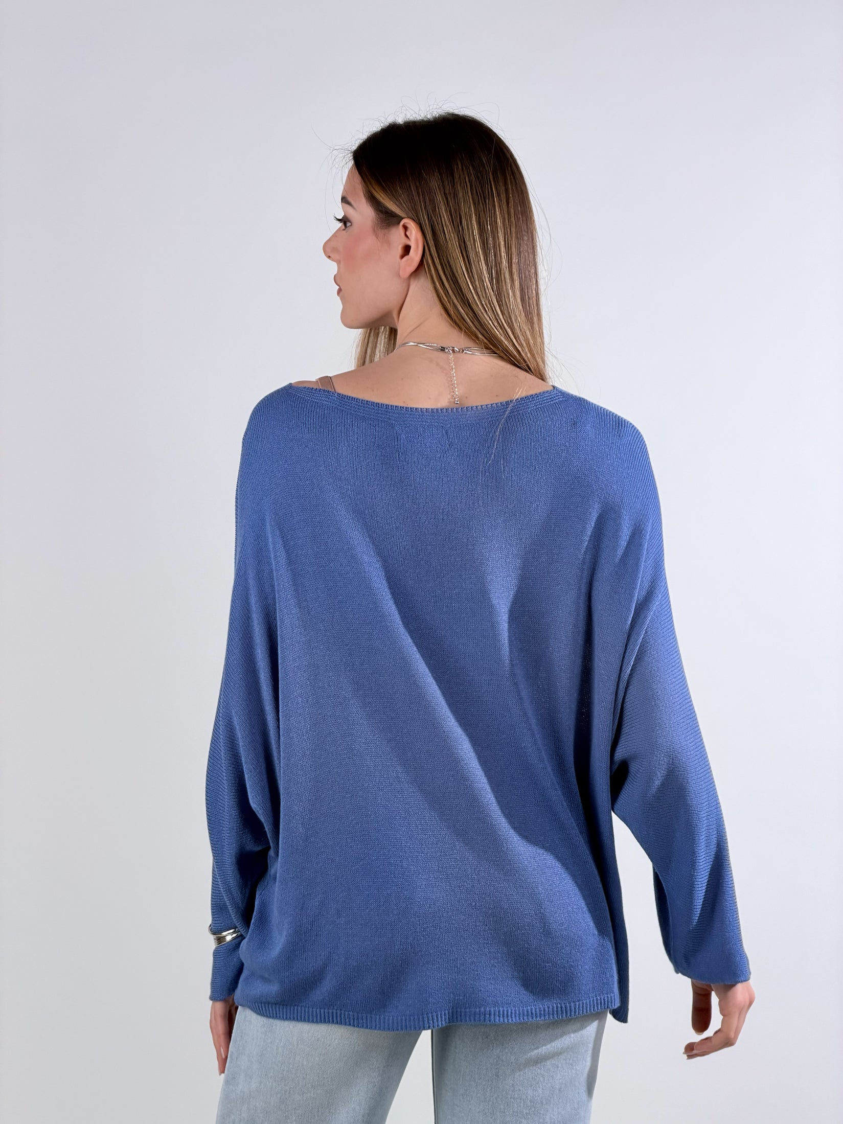Maglia lurex scollo barca|Colore:Denim