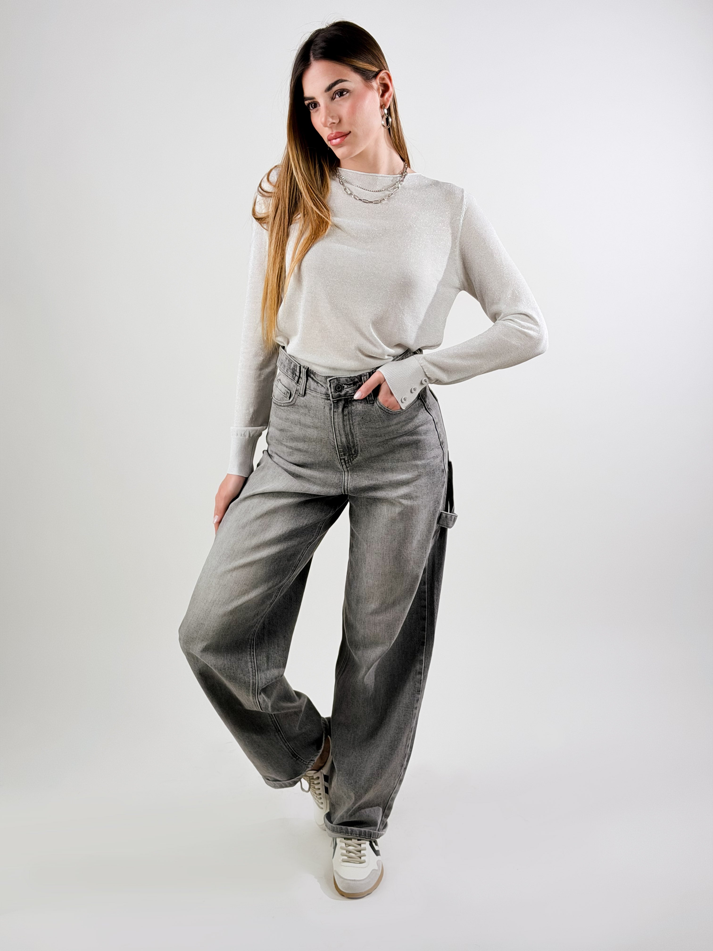 Maglia girocollo lurex|Colore:Bianco