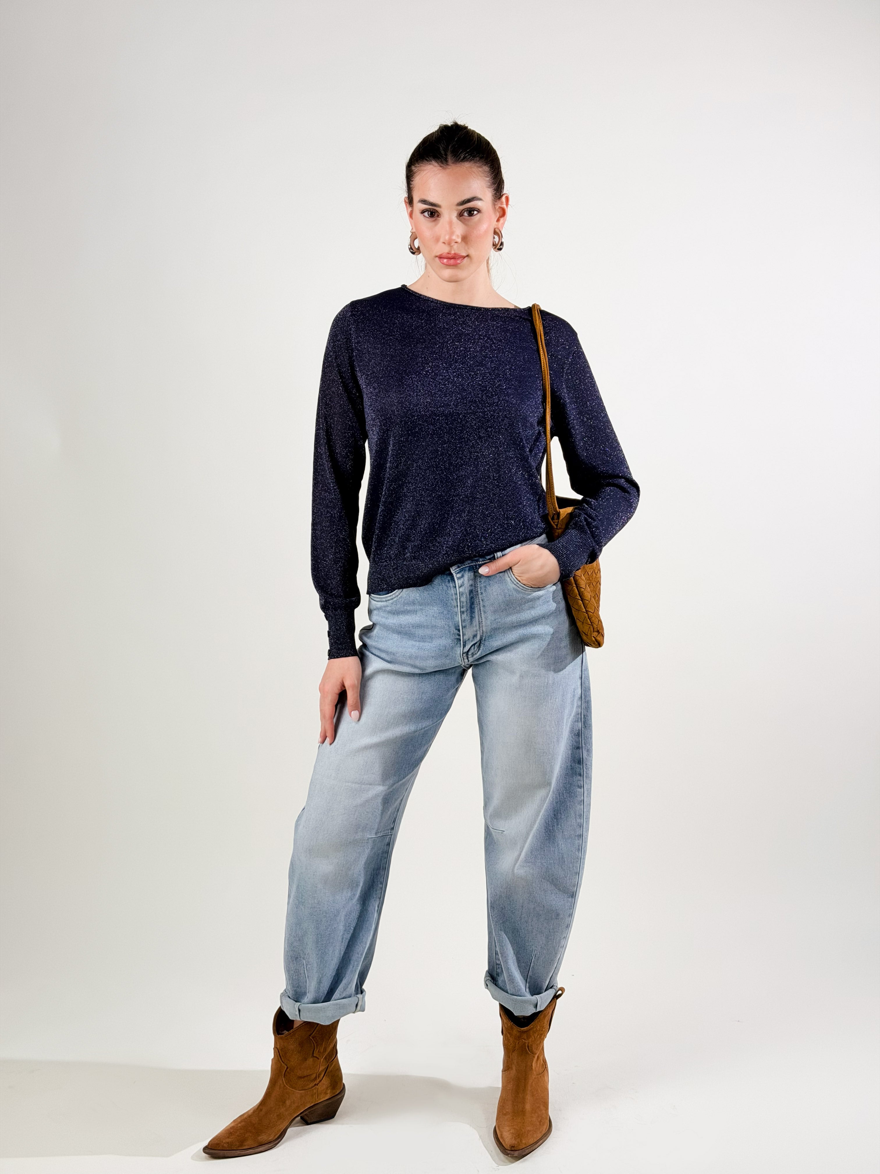 Maglia girocollo lurex|Colore:Blu scuro