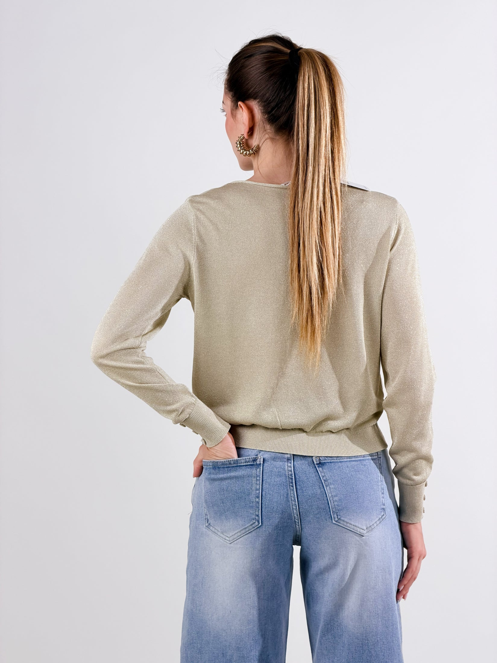 Maglia girocollo lurex|Colore:Beige