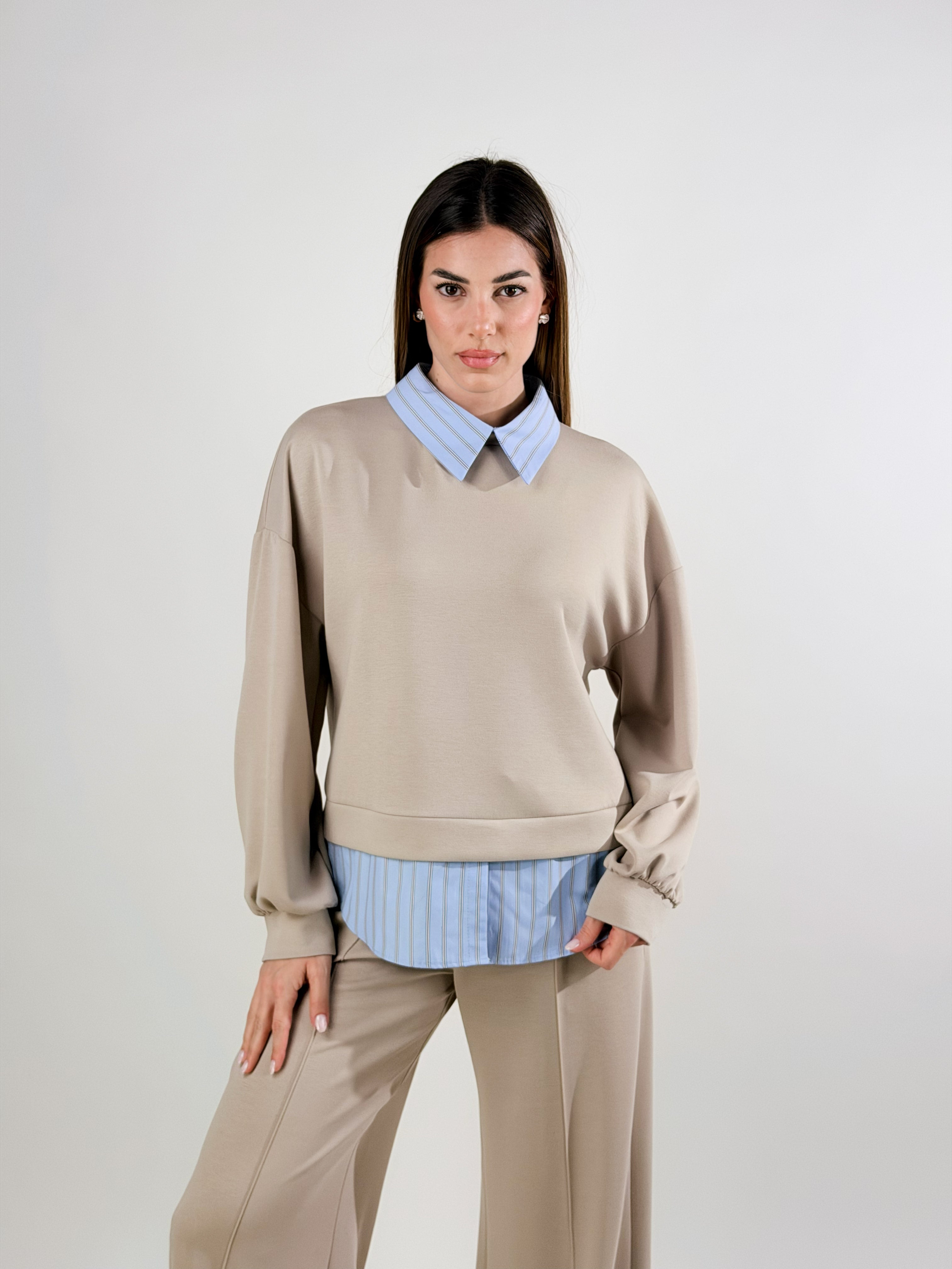 Felpa con camicia|Colore:Beige