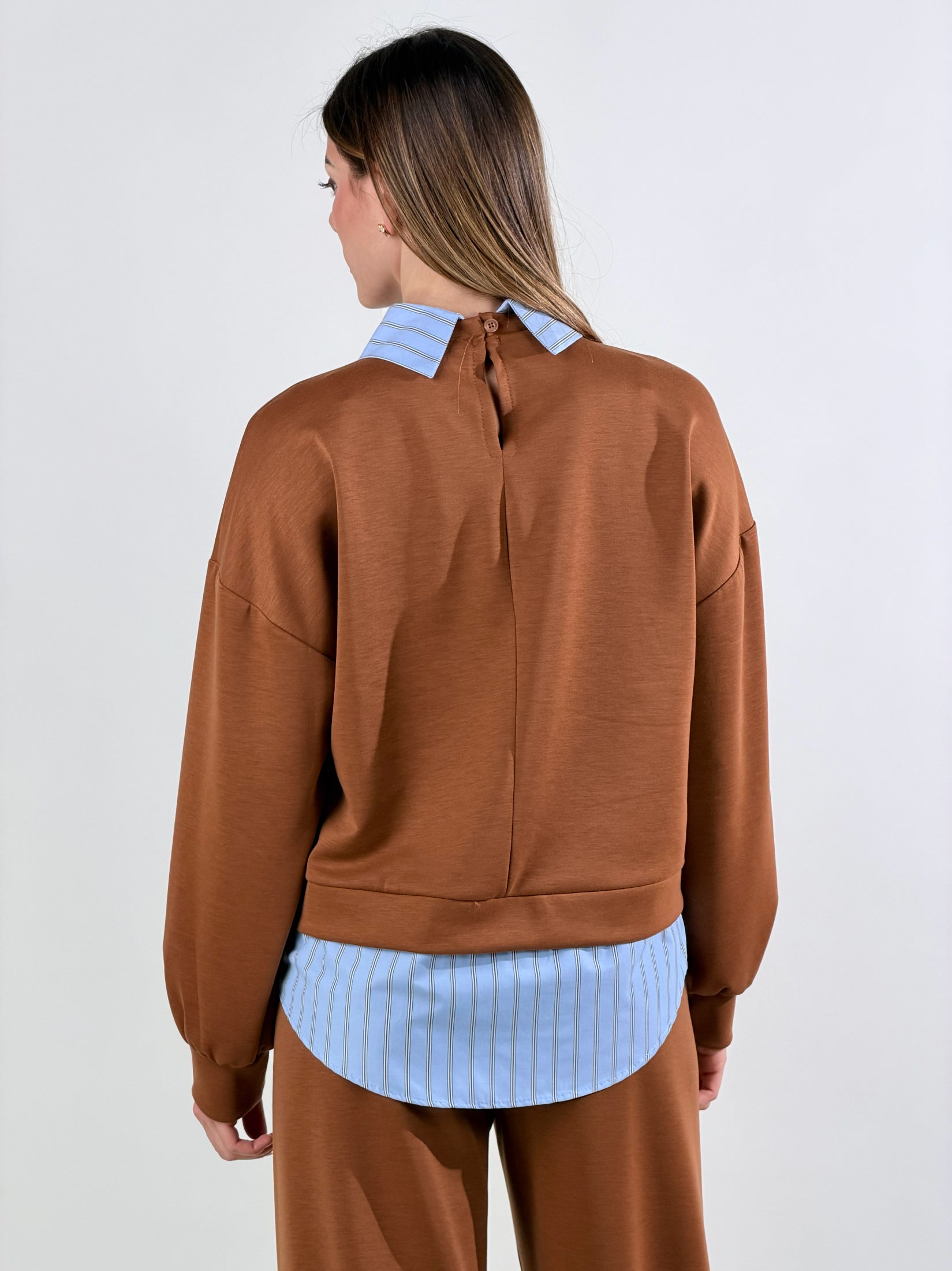 Felpa con camicia|Colore:Tabacco