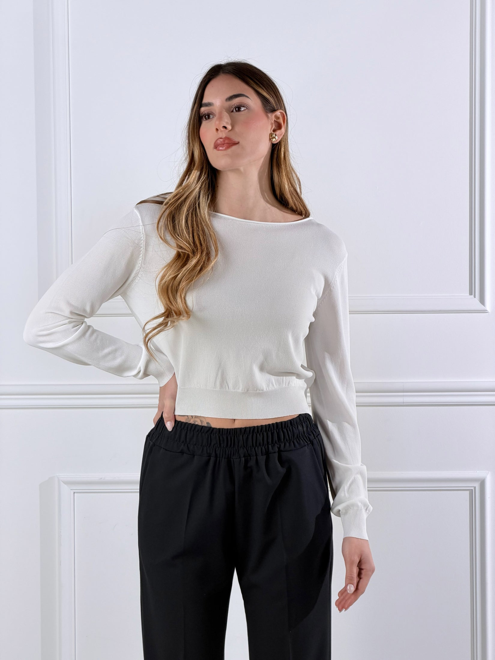 Maglia Scollo a Barca|Colore:Latte