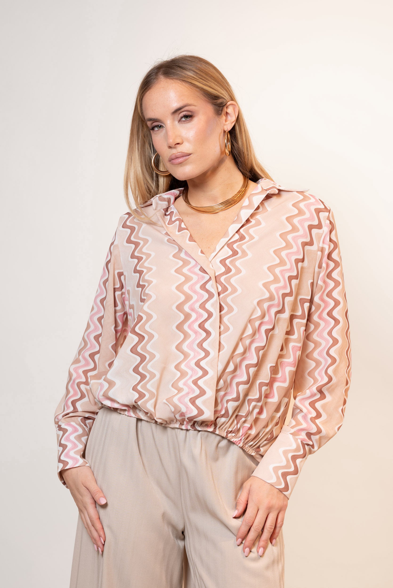Camicia Ballon zig zag|Colore:Beige