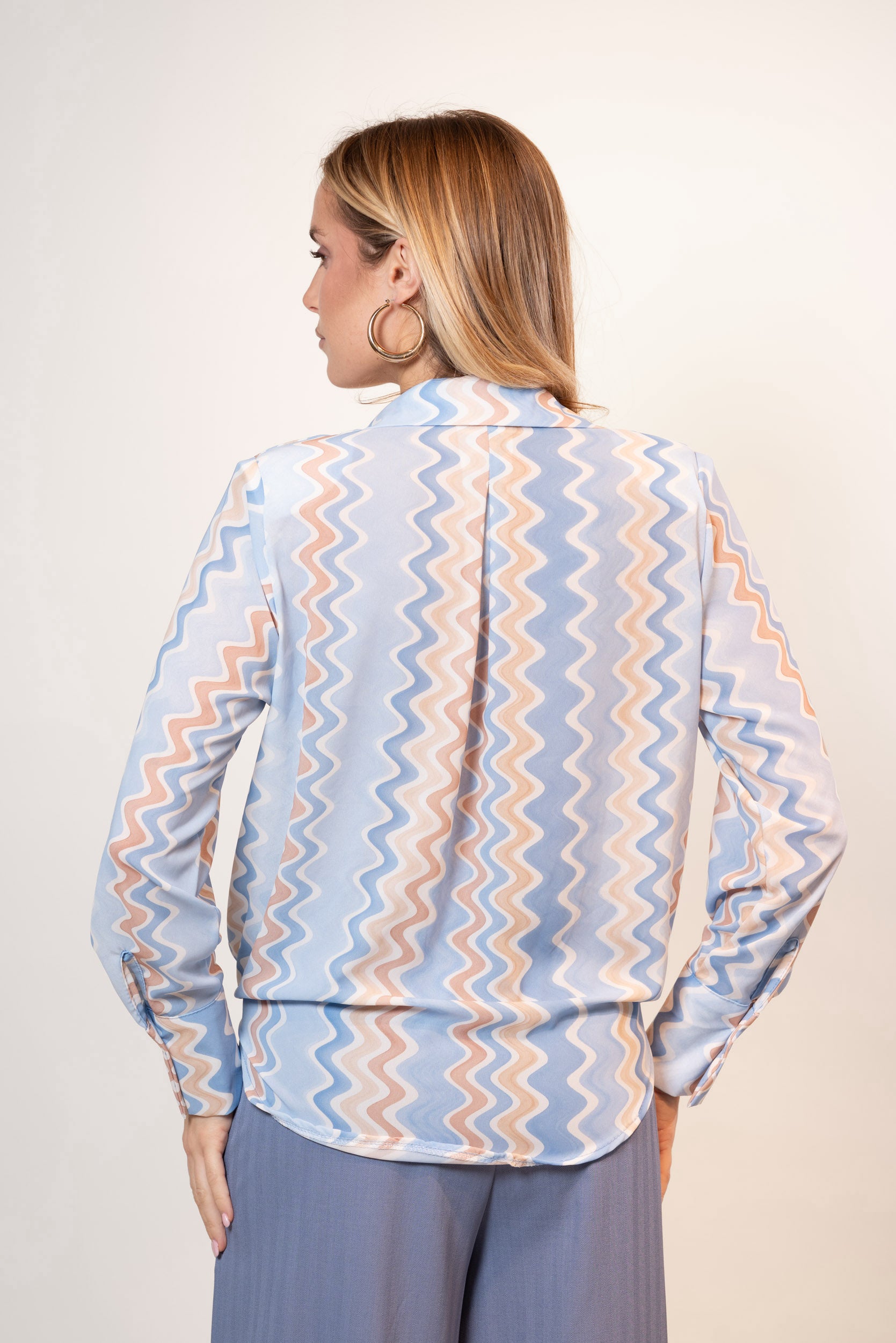 Camicia Ballon zig zag|Colore:Celeste