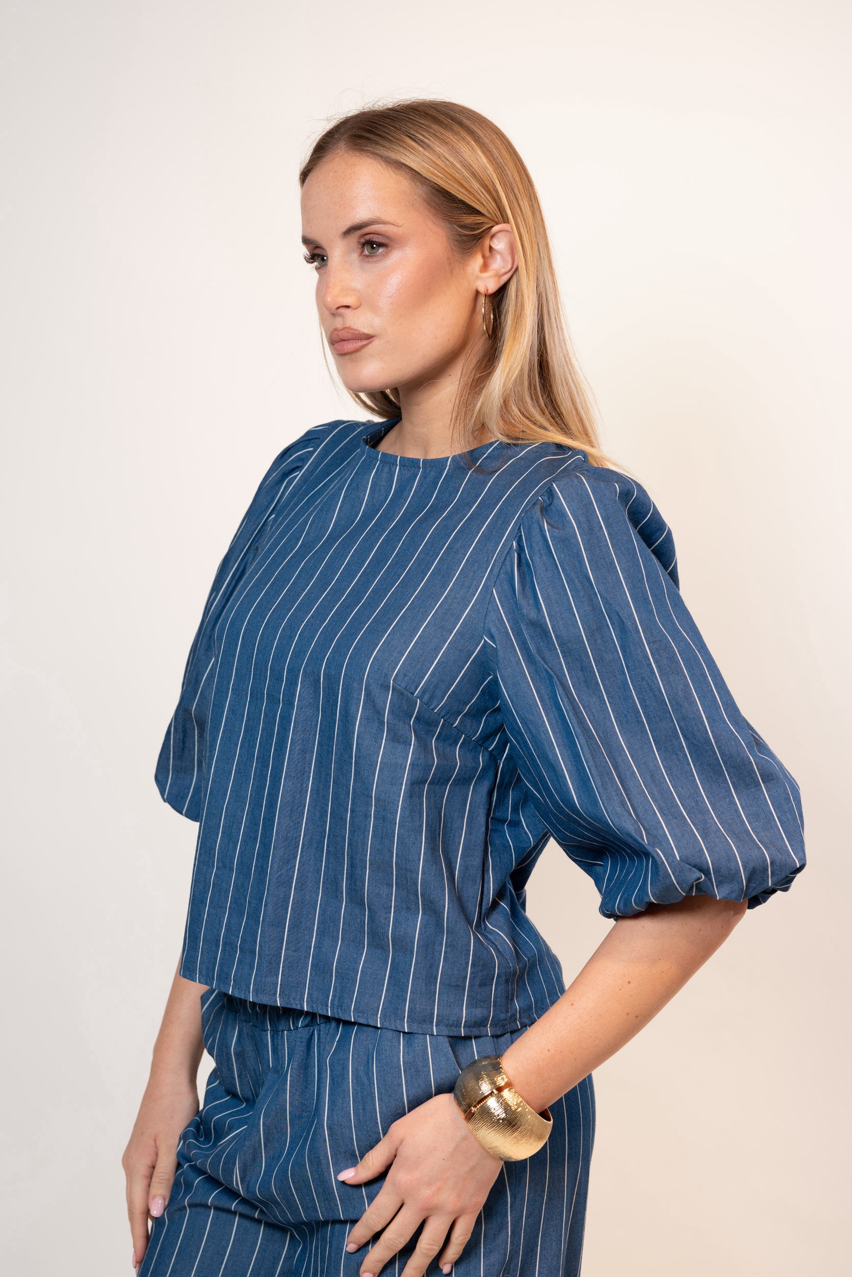 Blusa Stripe con maniche  Balloon|Colore:Jeans scuro