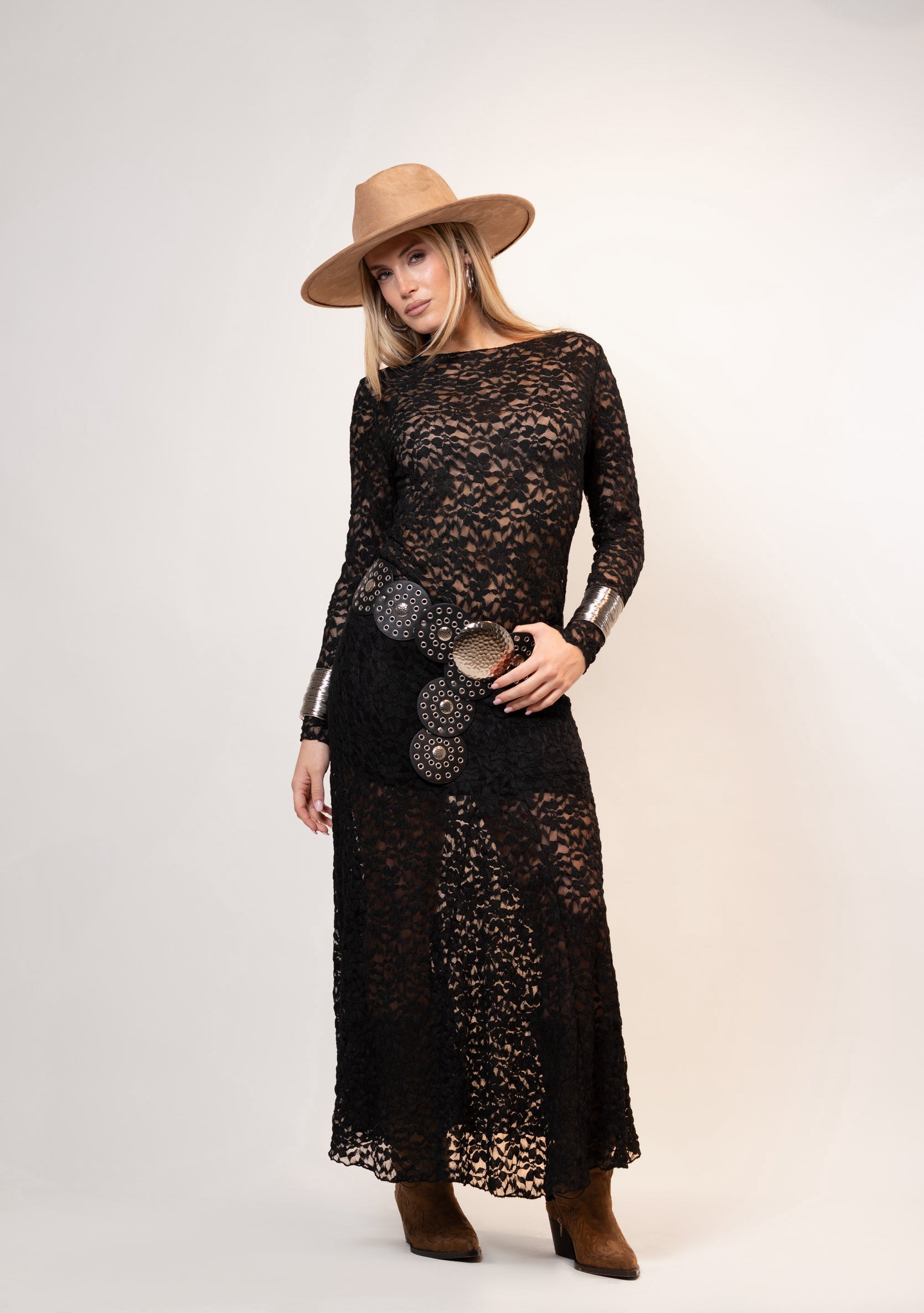 Gonna in pizzo floreale|Colore:Nero