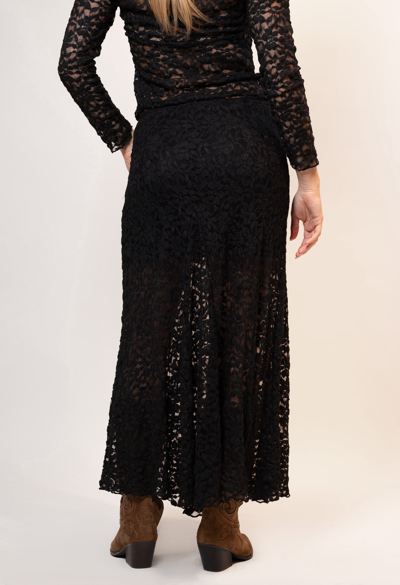 Gonna in pizzo floreale|Colore:Nero