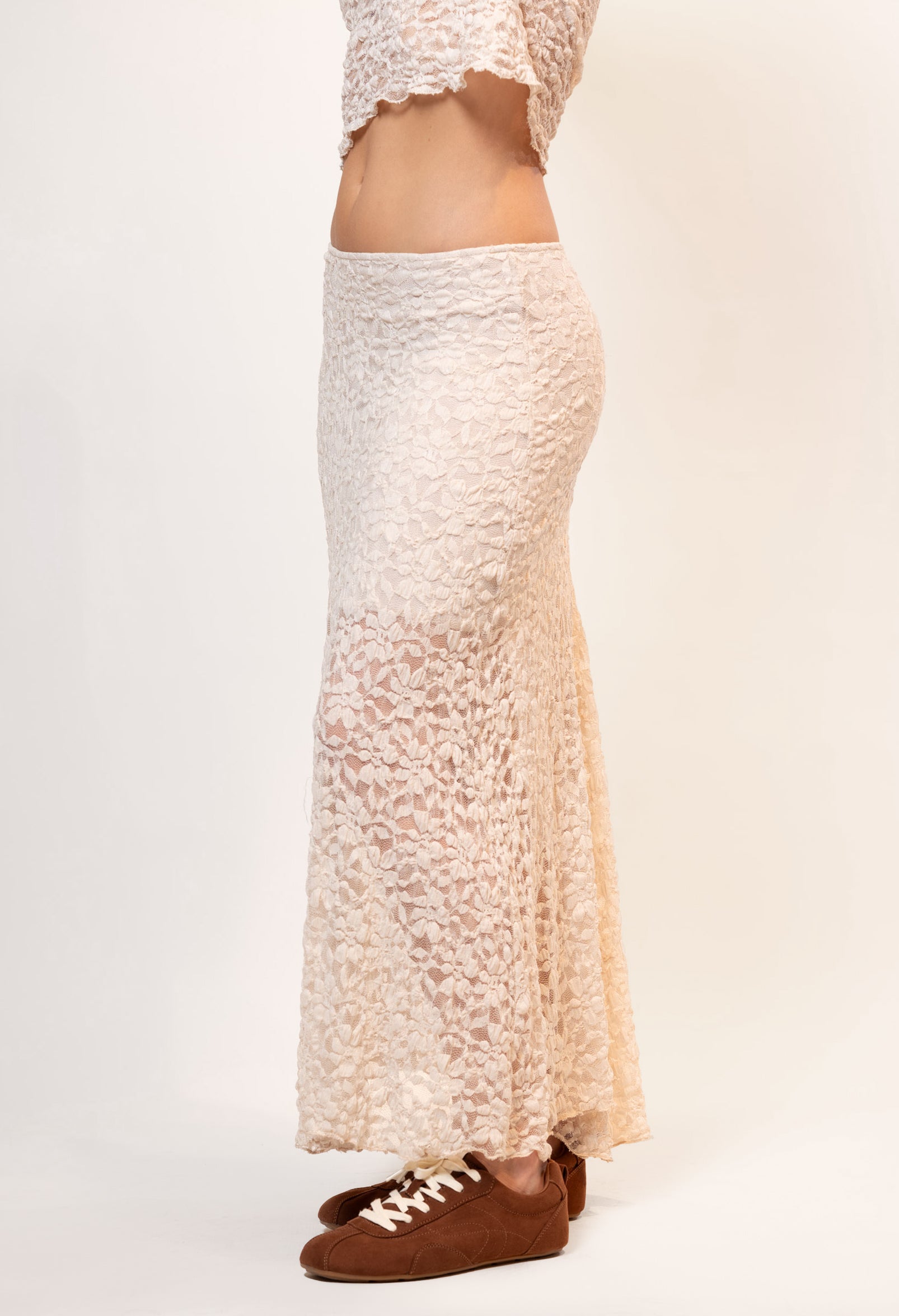 Gonna in pizzo floreale|Colore:Beige chiaro