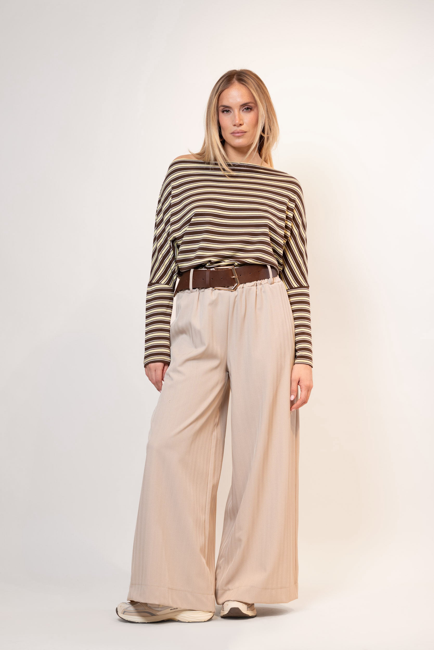 Pantalone Palazzo con cintura|Colore:Beige