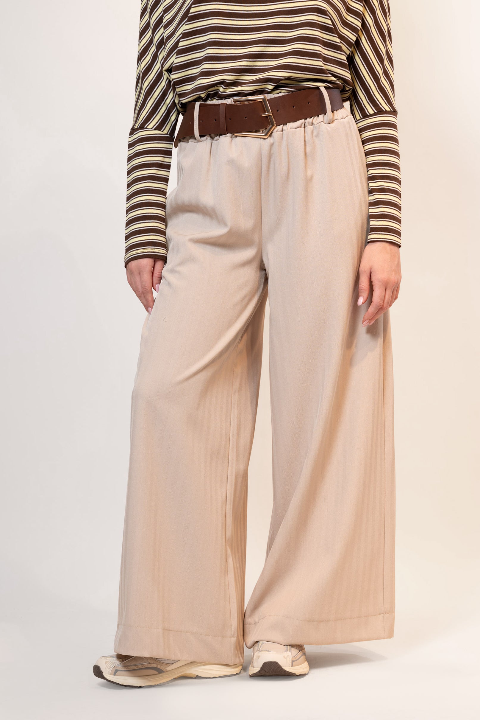 Pantalone Palazzo con cintura|Colore:Beige